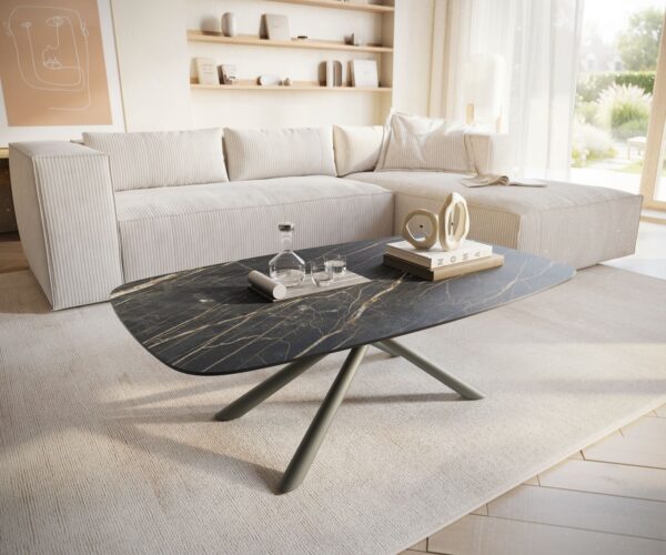 Konferenční stolek Edge Boot 120x70 cm keramika Laminam® Noir Desir hnědá Sarity kov titanová barva