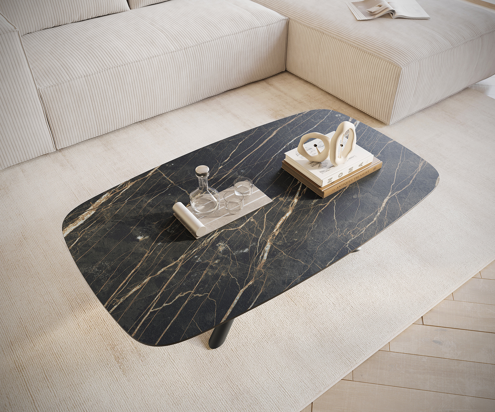 Konferenční stolek Edge Boot 120x70 cm keramika Laminam® Noir Desir hnědá Sarity kov černá - Obrázek 4