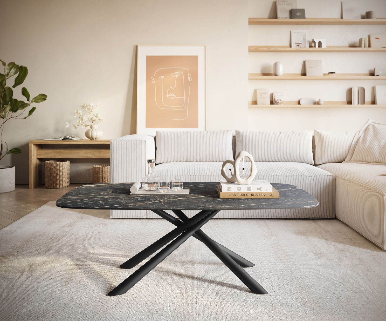 Konferenční stolek Edge Boot 120x70 cm keramika Laminam® Noir Desir hnědá Sarity kov černá - Obrázek 2