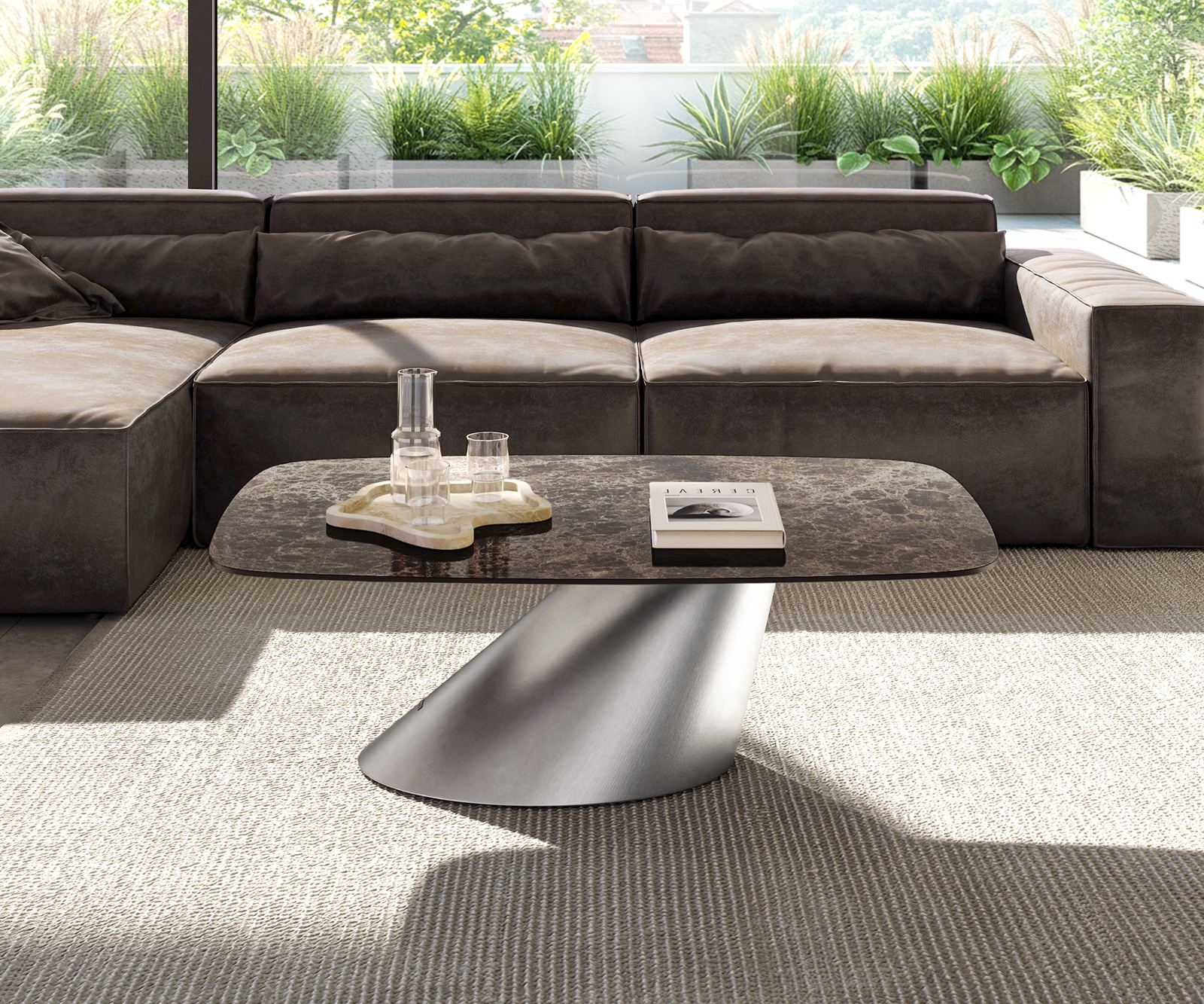 Konferenční stolek Edge Boot 120x70 cm keramika Laminam® Emperador Extra Lucidato tmavě hnědá kuželová nerezová ocel broušená - Obrázek 2