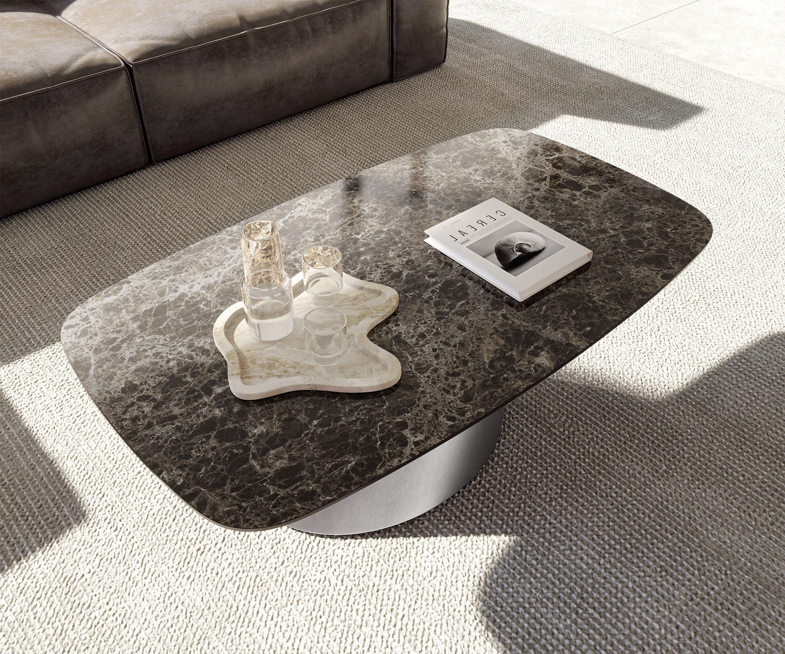 Konferenční stolek Edge Boot 120x70 cm keramika Laminam® Emperador Extra Lucidato tmavě hnědá kuželová nerezová ocel broušená - Obrázek 4