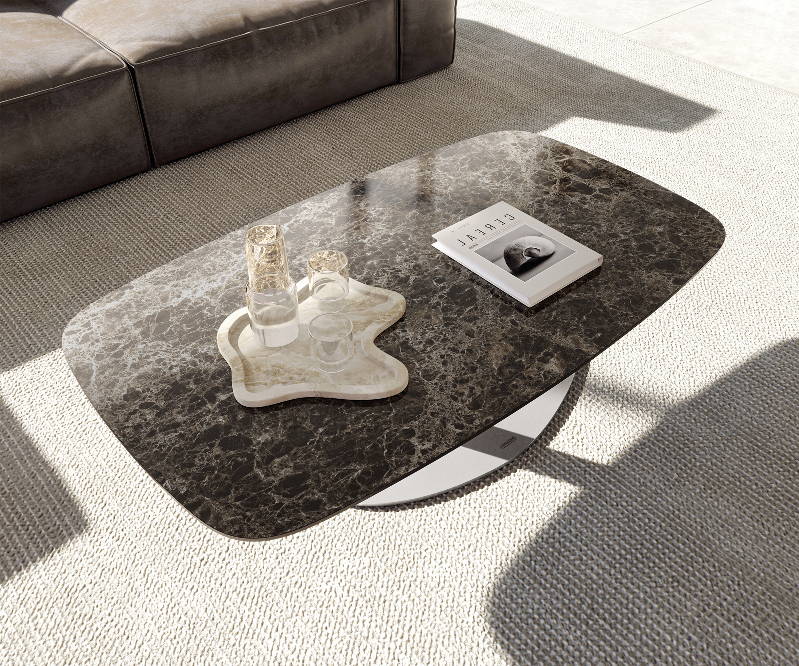 Konferenční stolek Edge Boot 120x70 cm keramika Laminam® Emperador Extra Lucidato tmavě hnědá Vibany nerezová ocel broušená - Obrázek 4