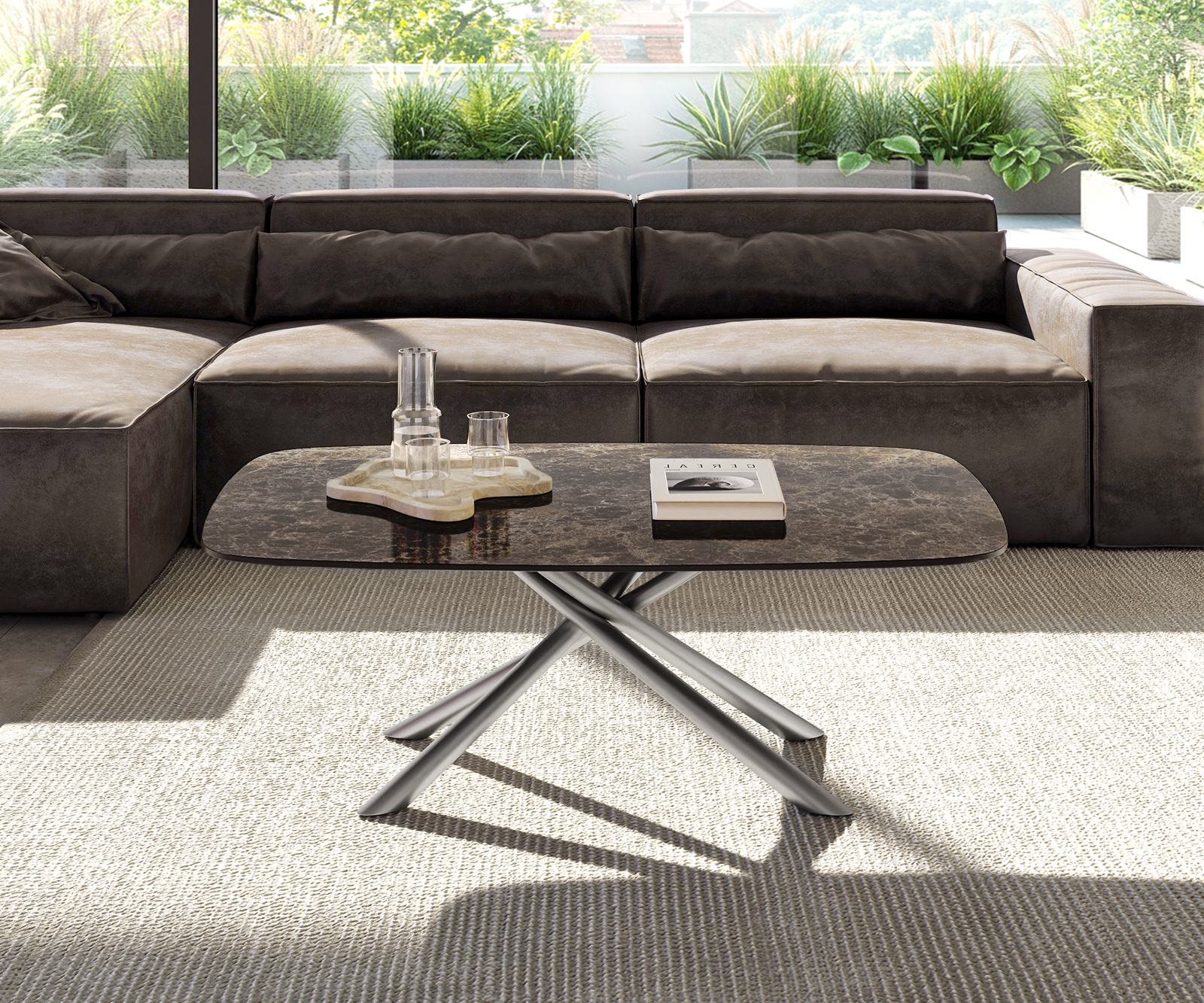 Konferenční stolek Edge Boot 120x70 cm keramika Laminam® Emperador Extra Lucidato tmavě hnědá Sarity nerezová ocel broušená - Obrázek 2