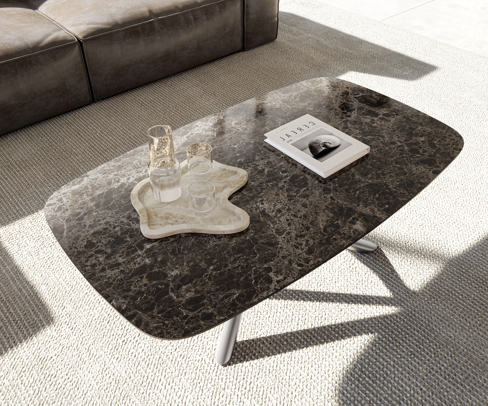 Konferenční stolek Edge Boot 120x70 cm keramika Laminam® Emperador Extra Lucidato tmavě hnědá Sarity nerezová ocel broušená - Obrázek 4