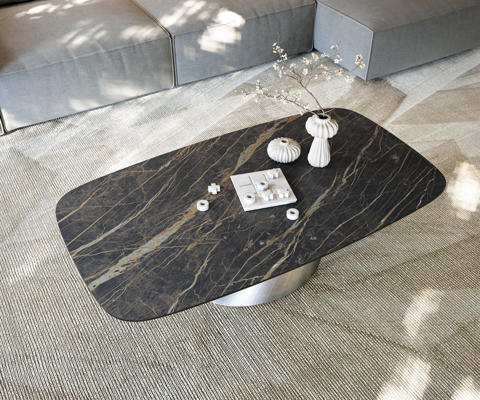 Konferenční stolek Edge Boot 140x80 cm keramika Laminam® Noir Desir hnědá Conis Metallic stříbrná - Obrázek 6