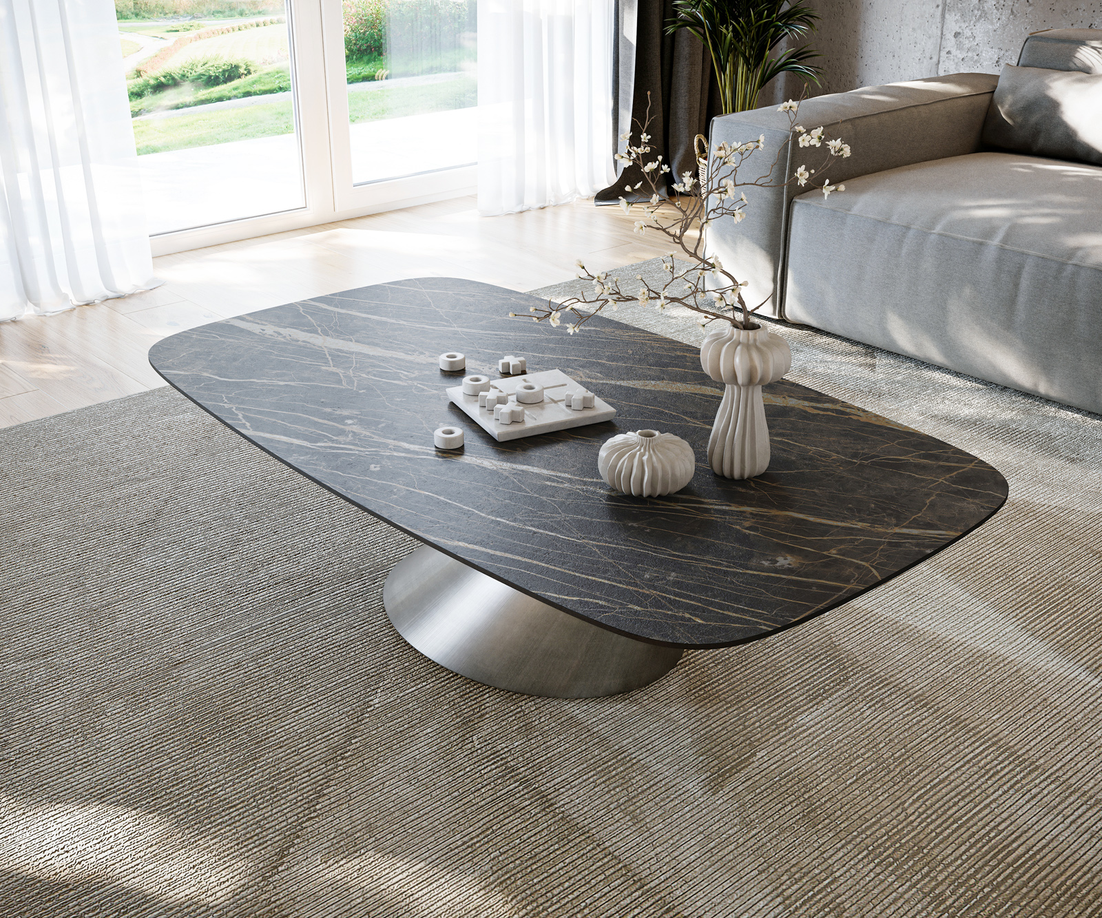 Konferenční stolek Edge Boot 140x80 cm keramika Laminam® Noir Desir hnědá Conis Metallic stříbrná - Obrázek 4