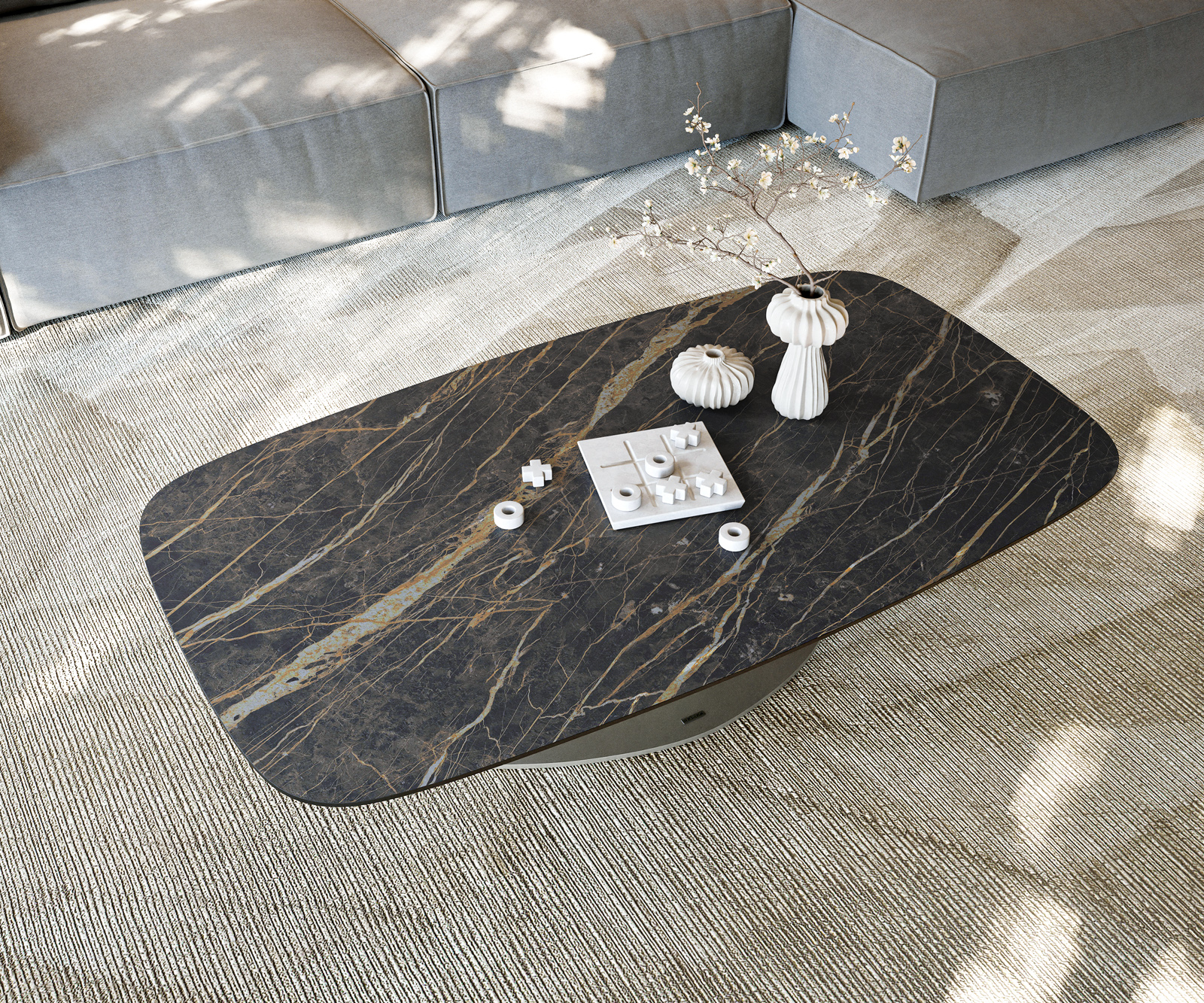 Konferenční stolek Edge Boot 140x80 cm keramika Laminam® Noir Desir hnědá Vibany kov titanová barva - Obrázek 6