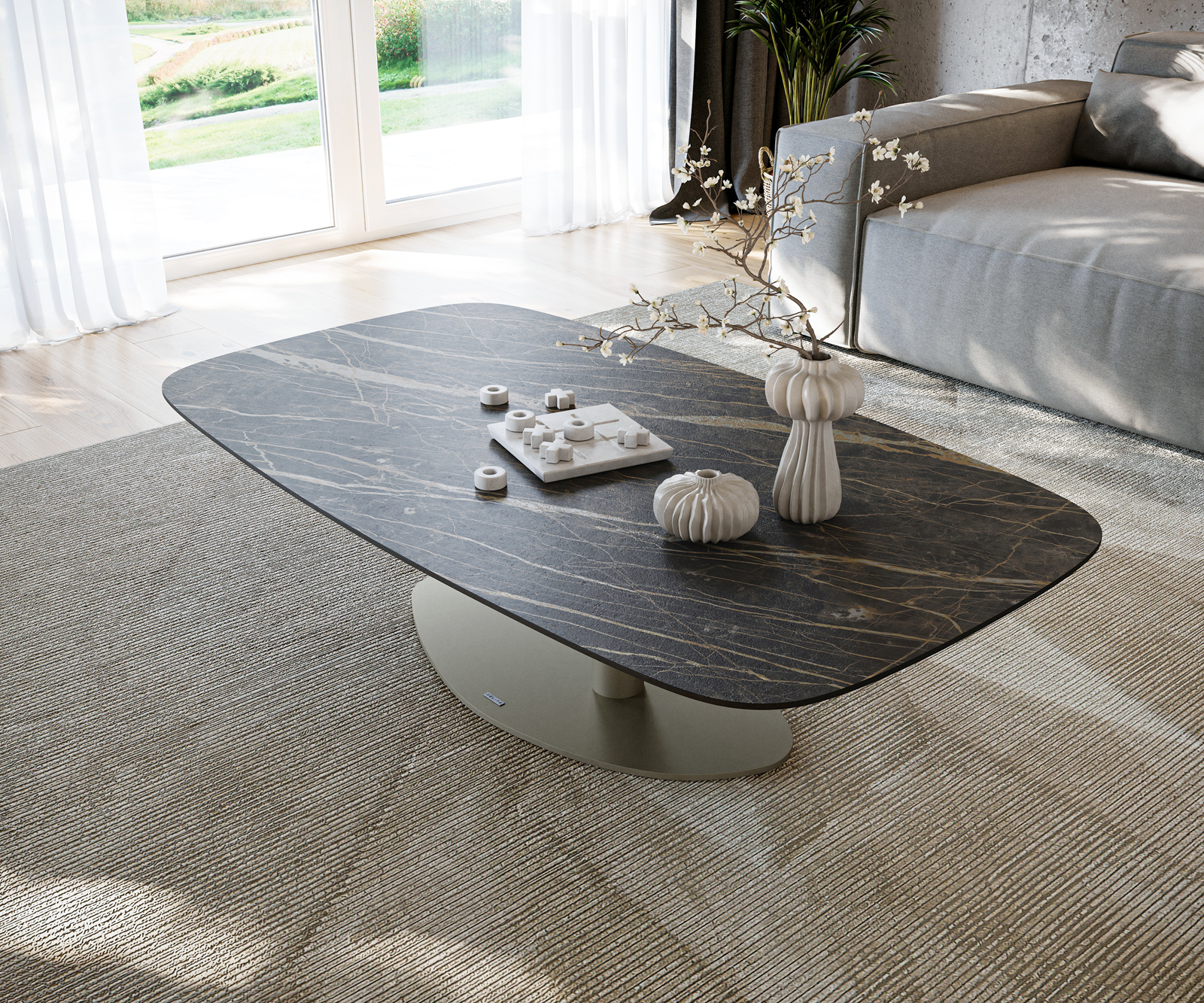 Konferenční stolek Edge Boot 140x80 cm keramika Laminam® Noir Desir hnědá Vibany kov titanová barva - Obrázek 4