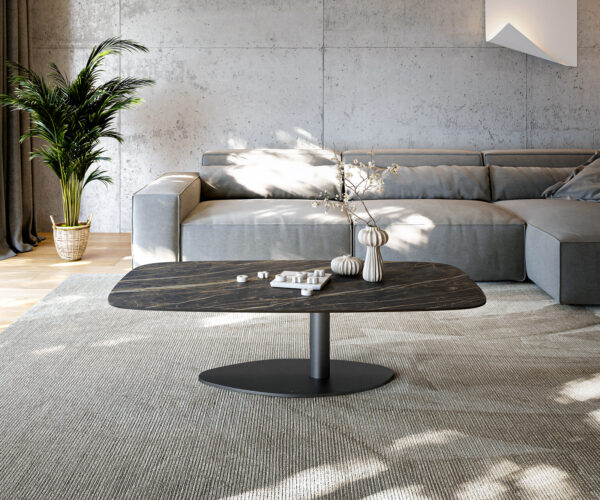 Konferenční stolek Edge Boot 140x80 cm keramika Laminam® Noir Desir hnědá Vibany kov černá