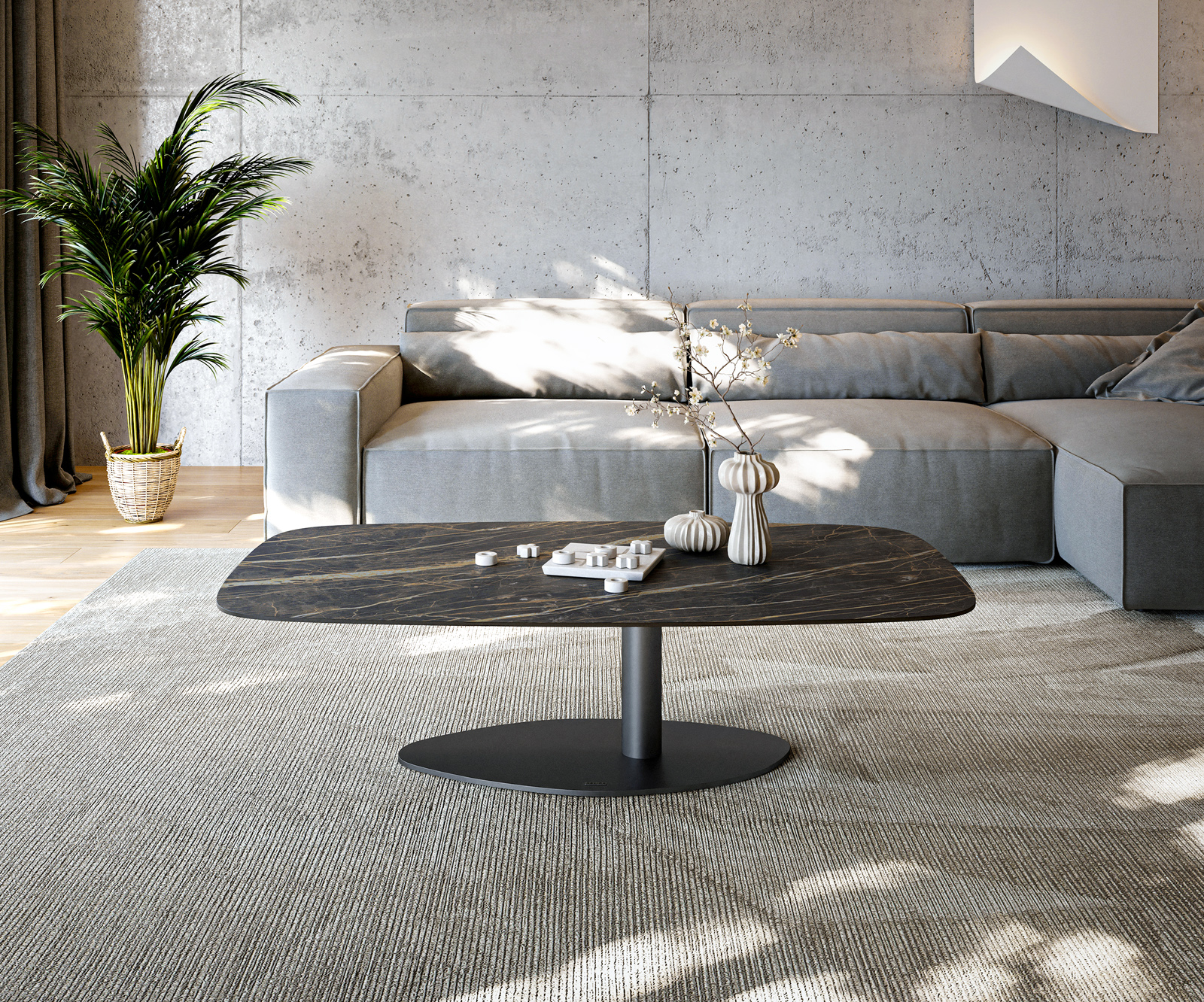 Konferenční stolek Edge Boot 140x80 cm keramika Laminam® Noir Desir hnědá Vibany kov černá