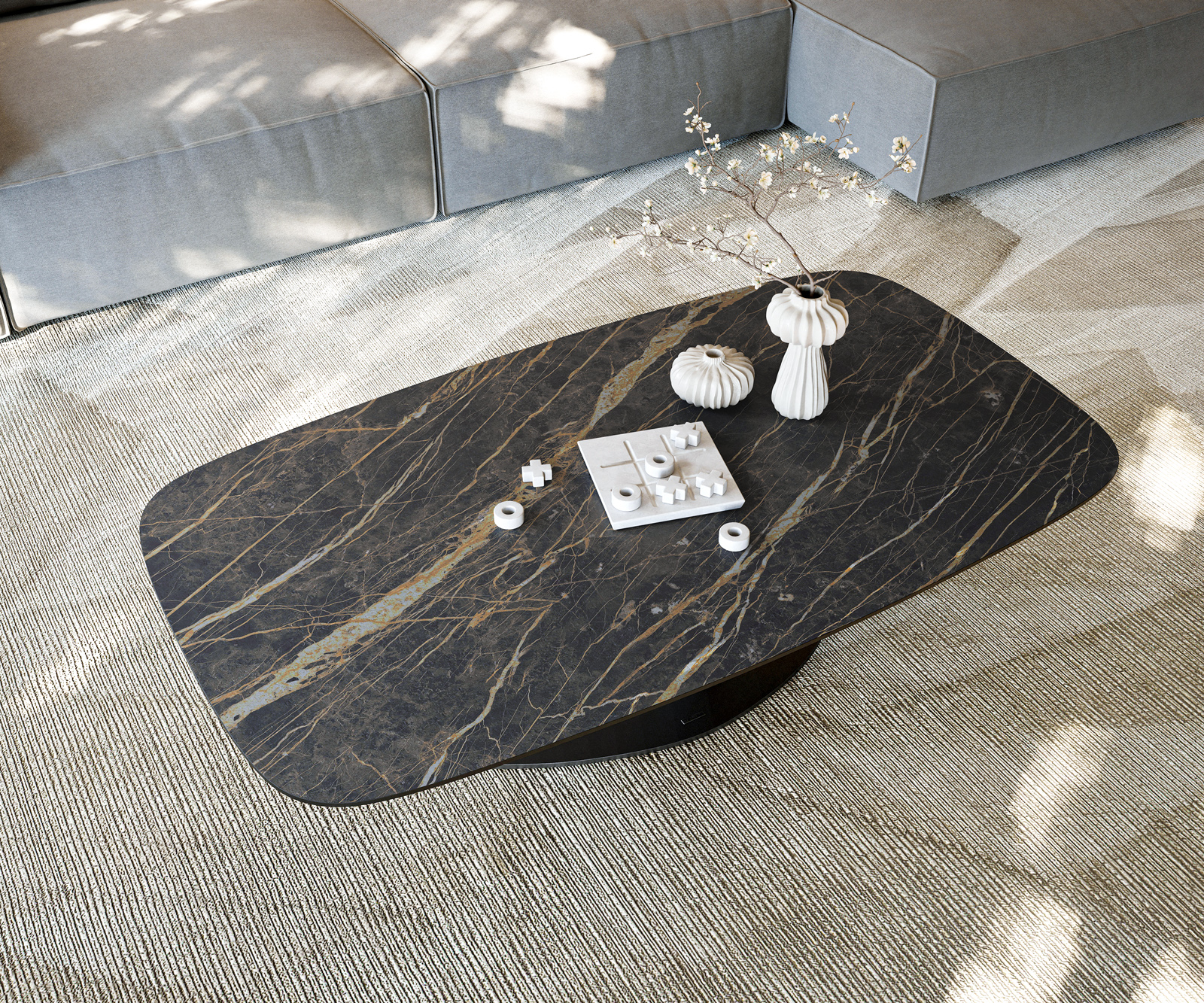 Konferenční stolek Edge Boot 140x80 cm keramika Laminam® Noir Desir hnědá Vibany kov černá - Obrázek 6