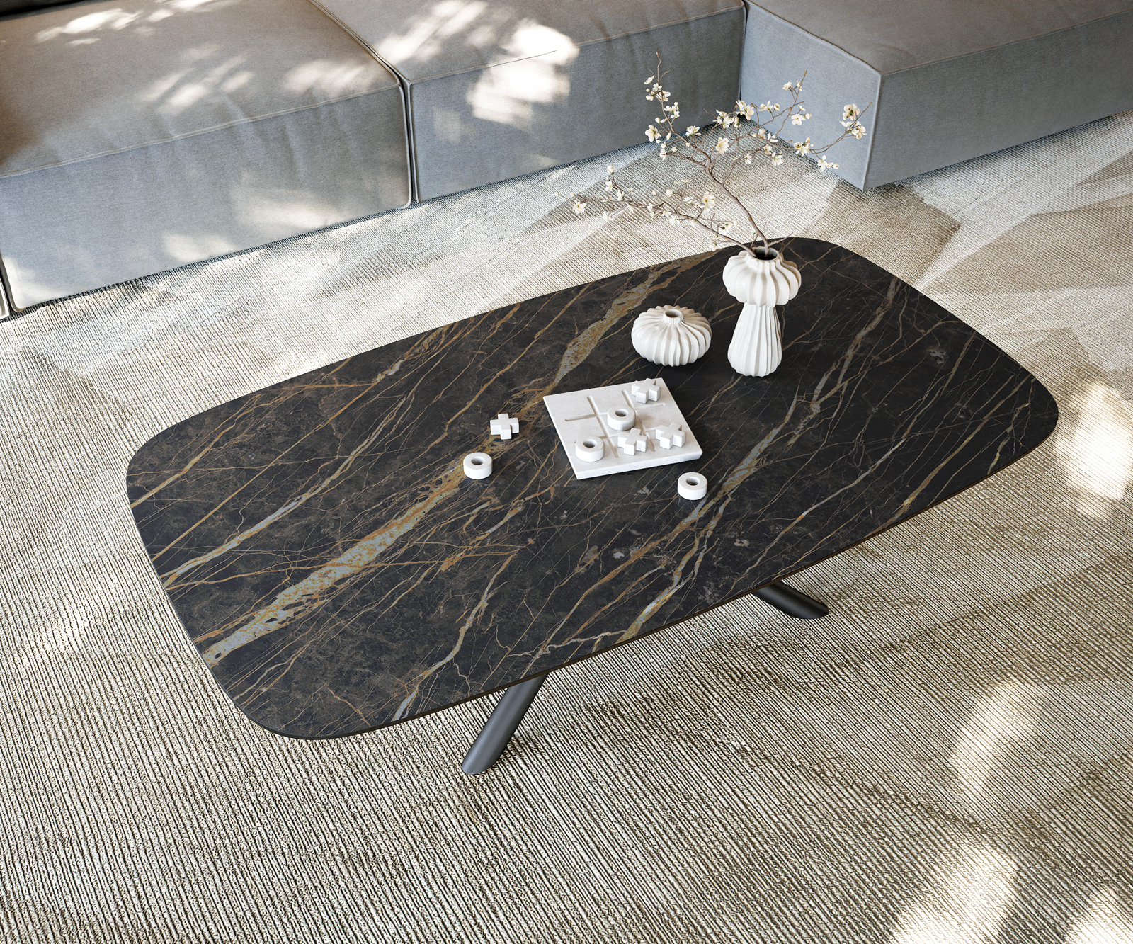 Konferenční stolek Edge Boot 140x80 cm keramika Laminam® Noir Desir hnědá Sarity kov černá - Obrázek 6