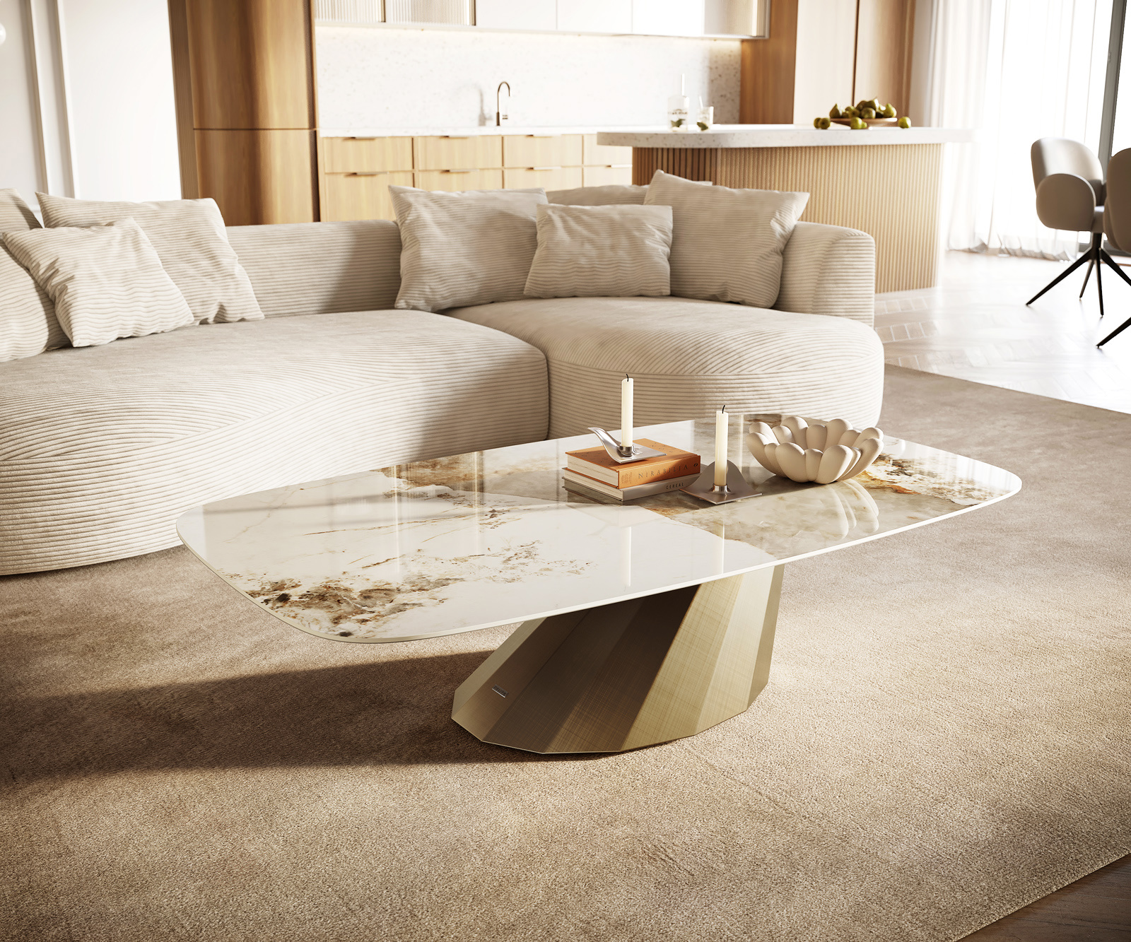 Konferenční stolek Edge Boot 140x80 cm keramika Minas Melange Parabi zlatá metalická