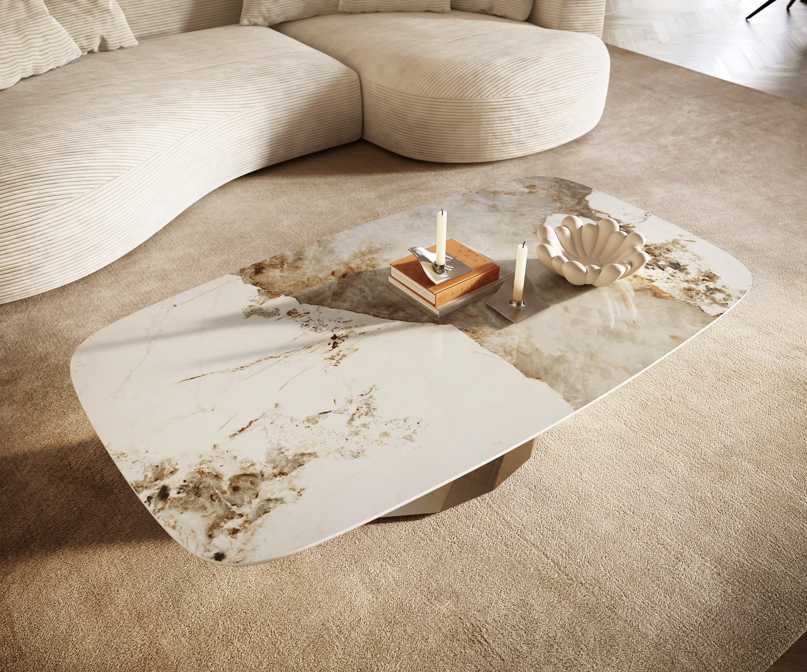 Konferenční stolek Edge Boot 140x80 cm keramika Minas Melange Parabi zlatá metalická - Obrázek 6