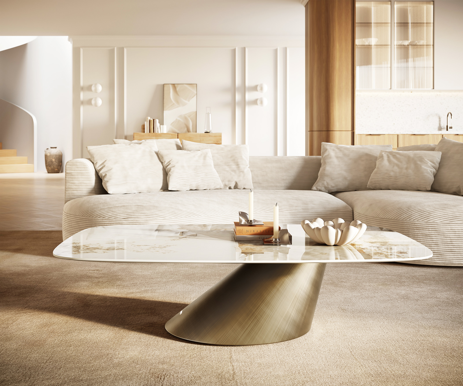 Konferenční stolek Edge Boot 140x80 cm keramika Minas Melange Conis metalická zlatá - Obrázek 2