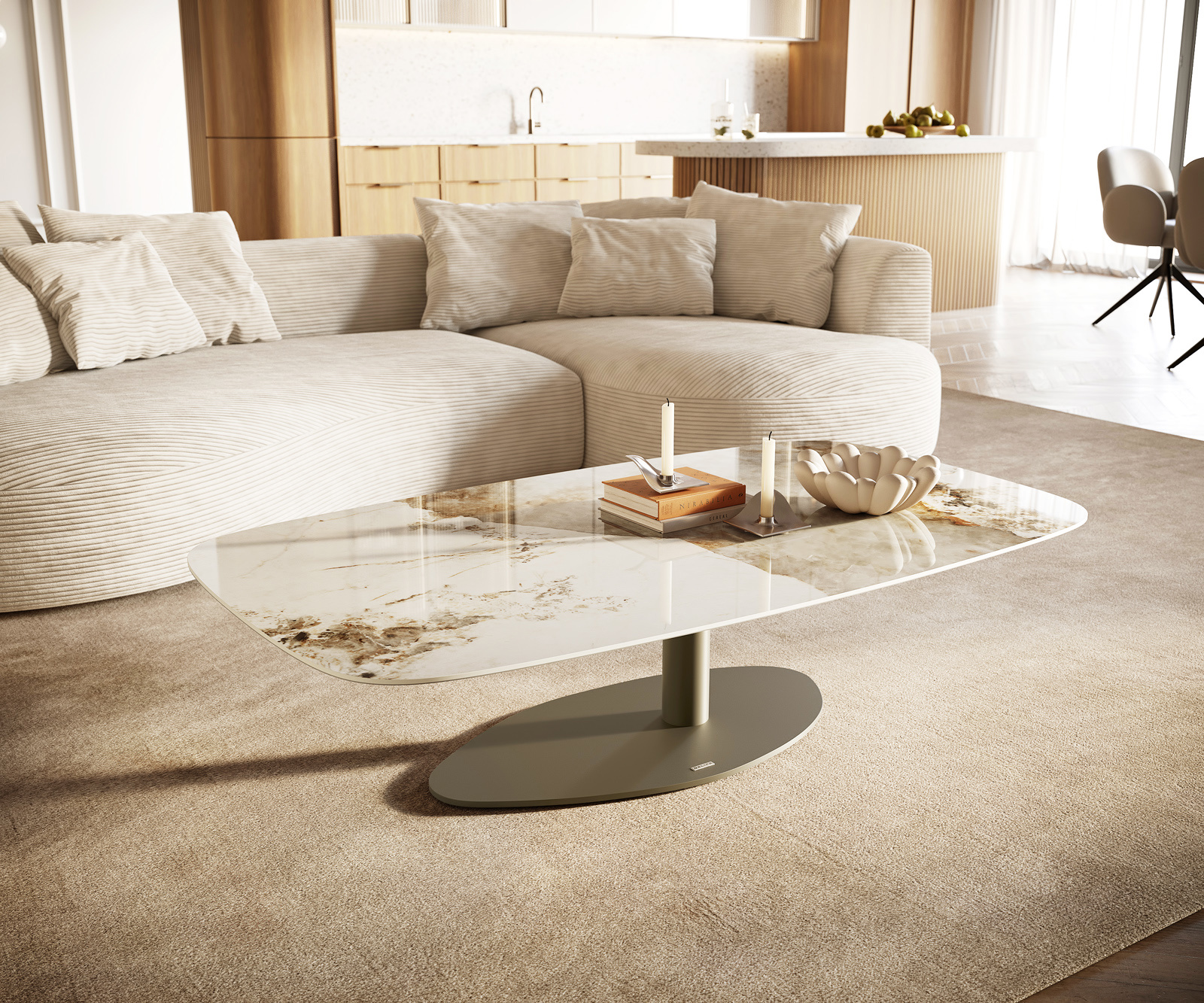 Konferenční stolek Edge Boot 140x80 cm keramika Minas Melange Vibany kov titanová barva