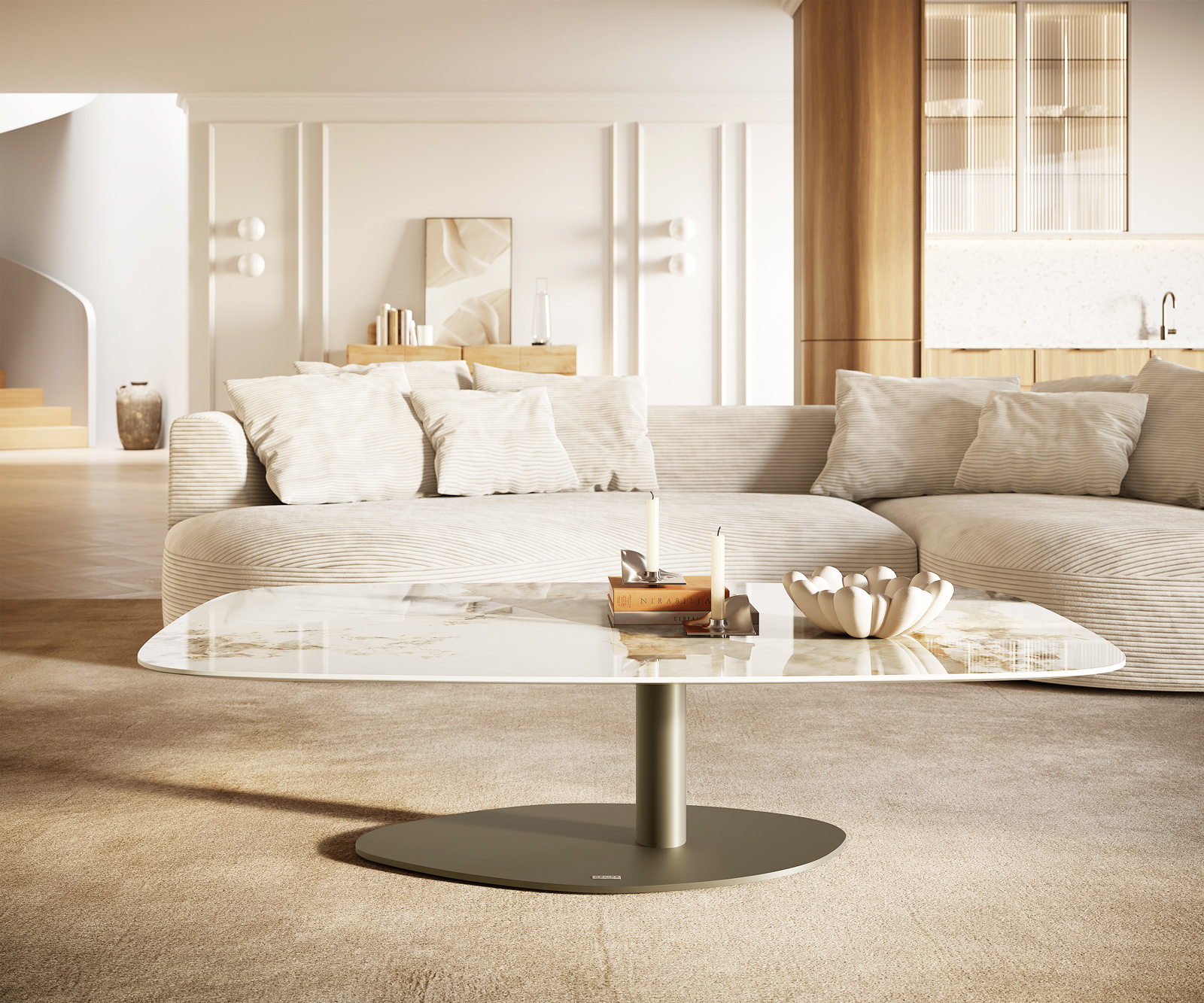 Konferenční stolek Edge Boot 140x80 cm keramika Minas Melange Vibany kov titanová barva - Obrázek 2