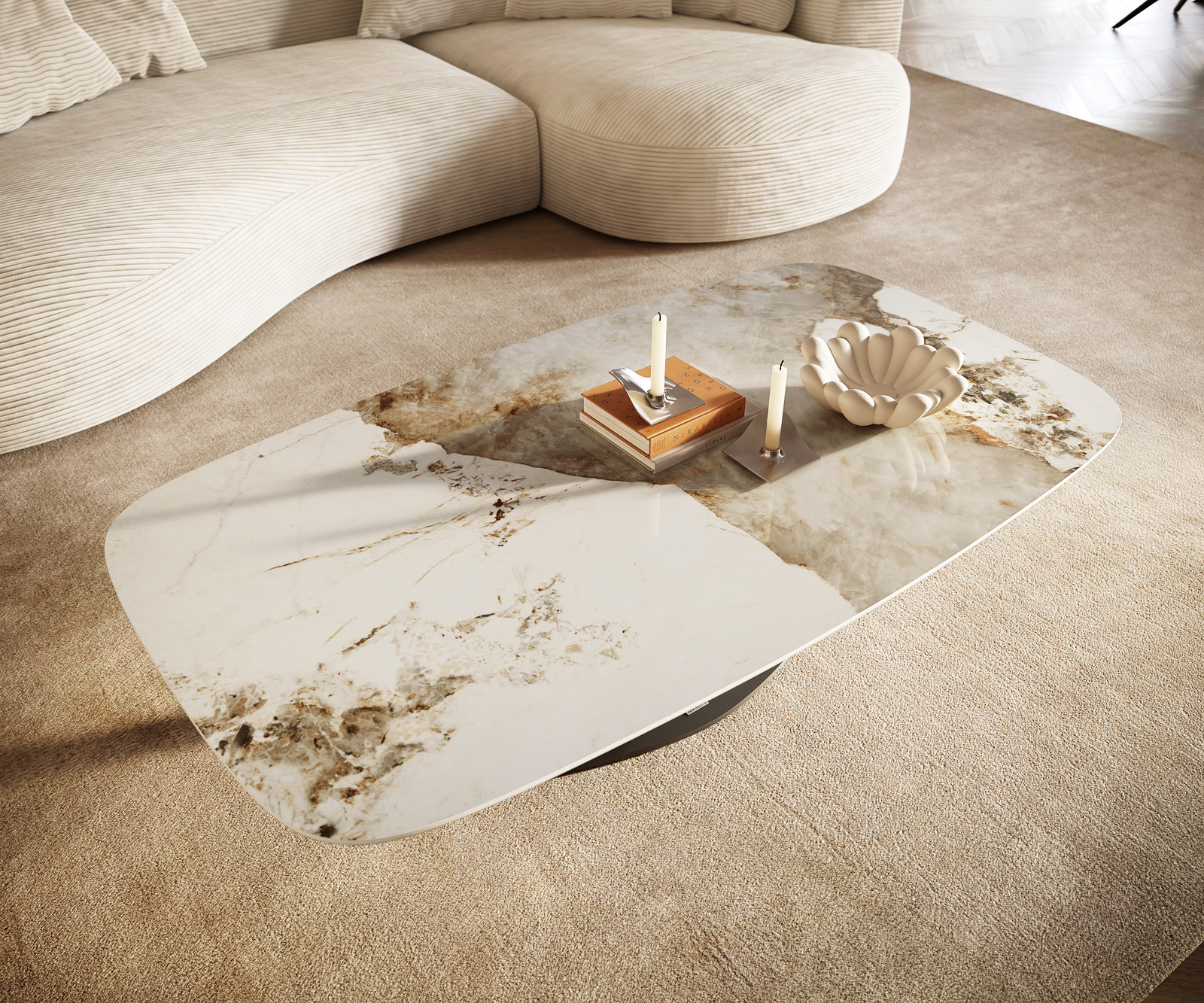 Konferenční stolek Edge Boot 140x80 cm keramika Minas Melange Vibany kov titanová barva - Obrázek 6