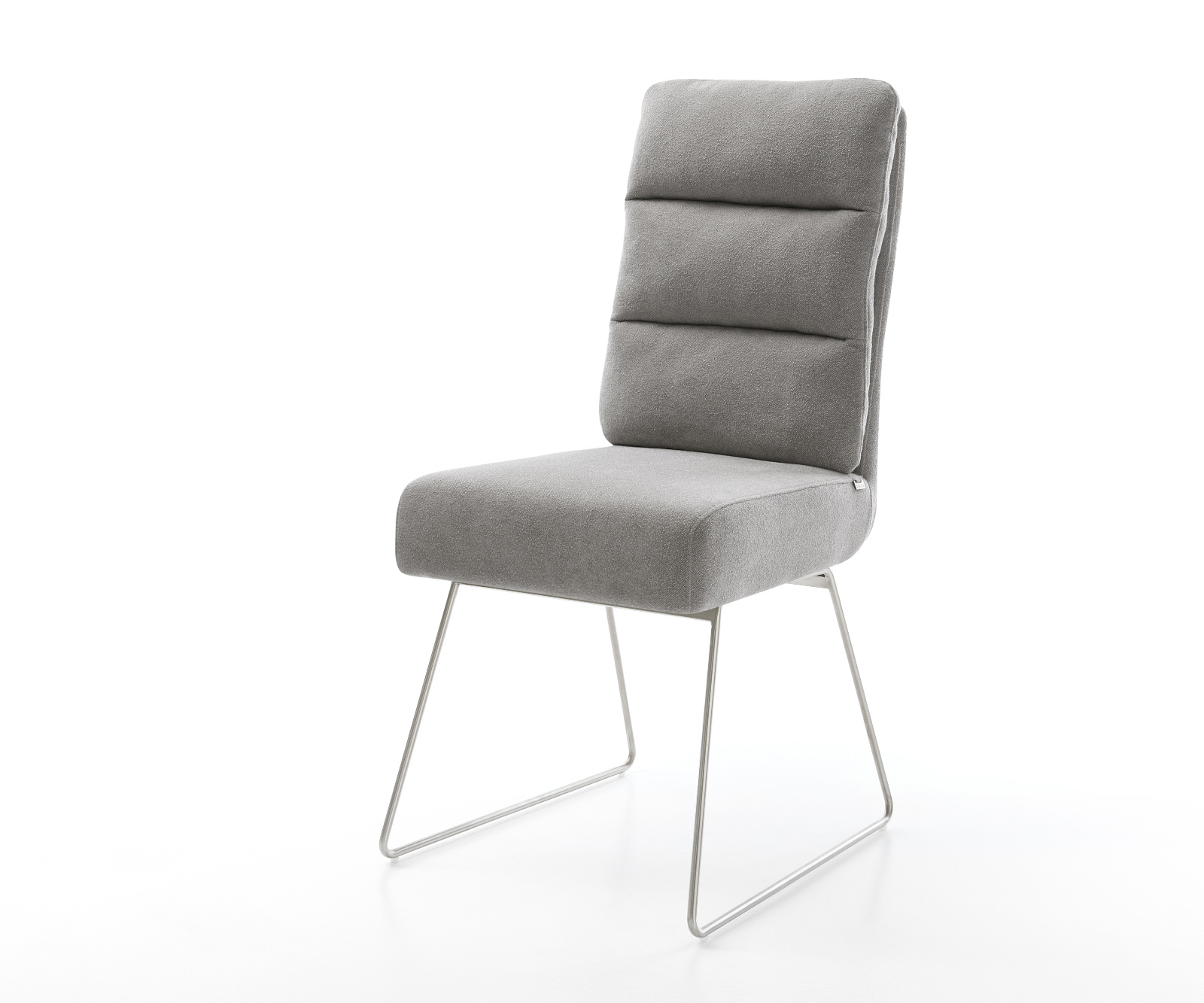 Jídelní židle Pela-Flex strukturovaná látka Měkký šedá tenká podnož nerezová ocel taštičkové pružiny