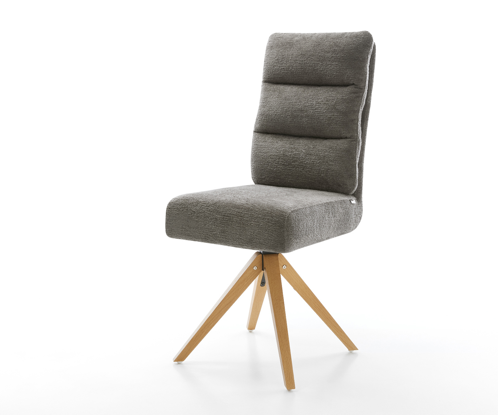 Jídelní židle Pela-Flex bouclé měkký tmavě béžová dřevěná podnož hranatá přírodní 180° otočný taštičkové pružiny