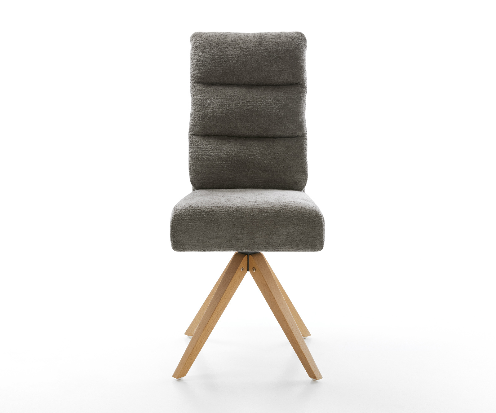 Jídelní židle Pela-Flex bouclé měkký tmavě béžová dřevěná podnož hranatá přírodní 180° otočný taštičkové pružiny - Obrázek 2