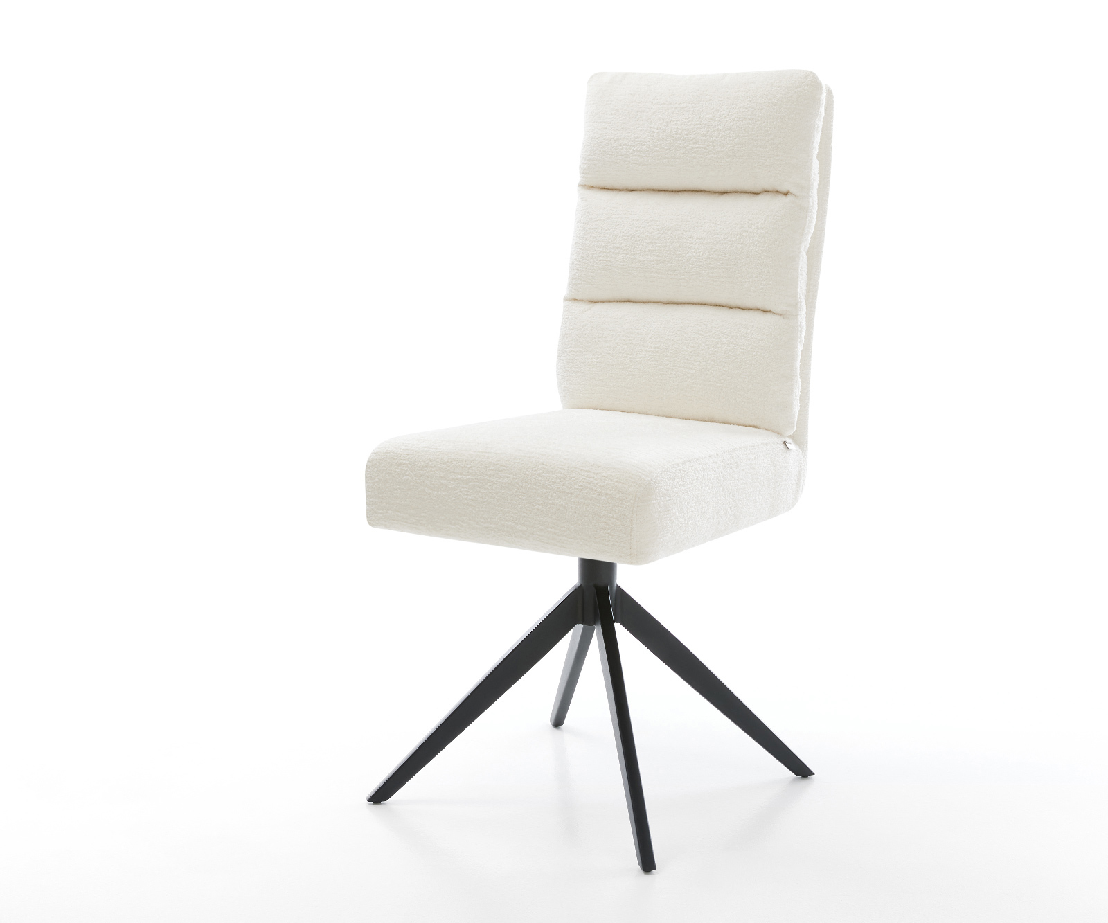 Jídelní židle Pela-Flex bouclé měkký béžová křížová podnož široká černá 360° otočný houpací funkce taštičkové pružiny