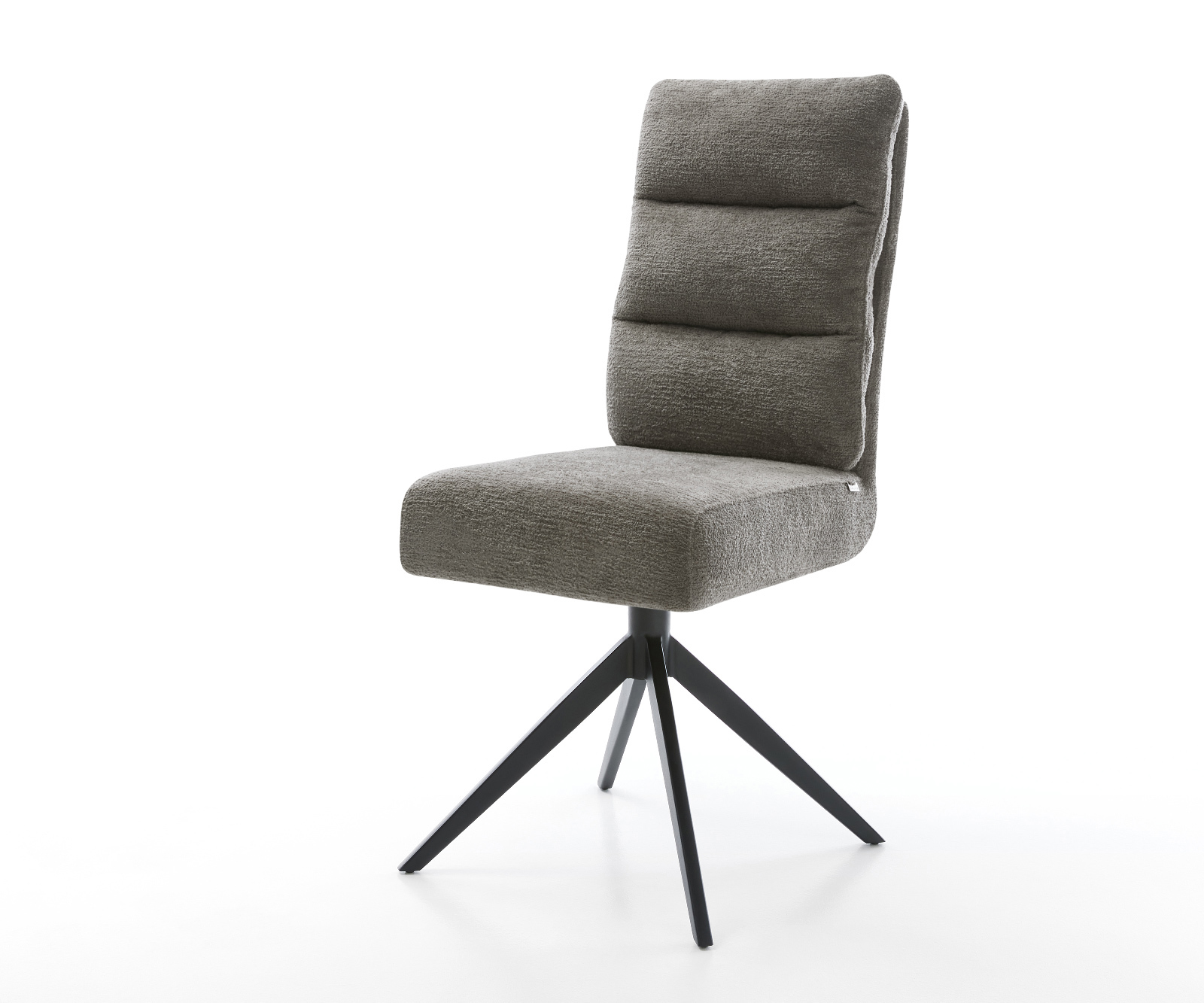 Jídelní židle Pela-Flex bouclé měkký tmavě béžová křížová podnož široká černá 360° otočná houpací funkce taštičkové pružiny