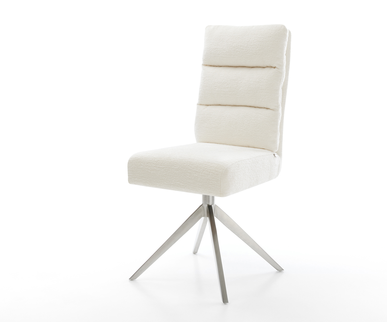 Jídelní židle Pela-Flex bouclé měkký béžová křížová podnož široká nerezová ocel 360° otočný houpací funkce taštičkové pružiny