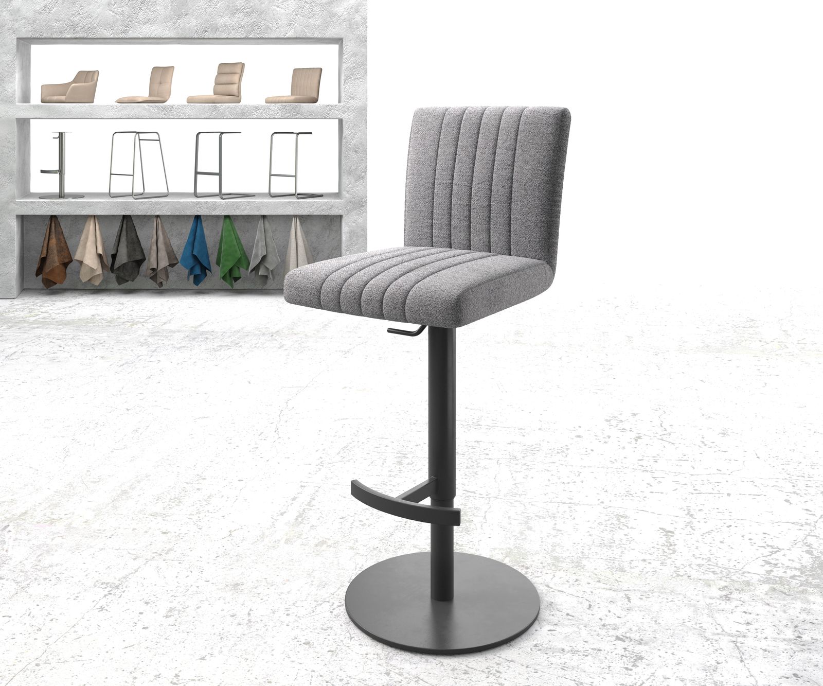 Barová židle Luiga-Flex látka světle šedá otočná podnož výškově nastavitelná kovová