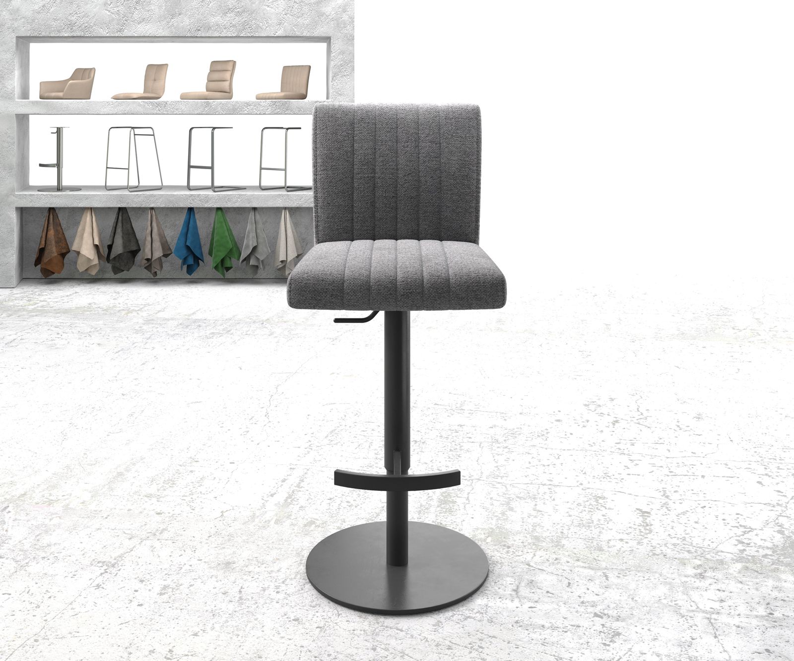 Barová židle Luiga-Flex látka světle šedá otočná podnož výškově nastavitelná kovová - Obrázek 2