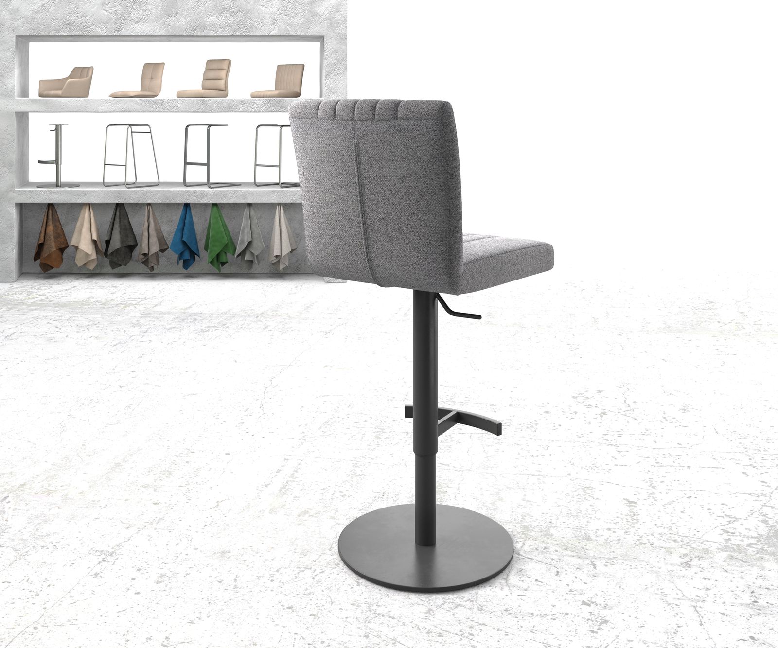 Barová židle Luiga-Flex látka světle šedá otočná podnož výškově nastavitelná kovová - Obrázek 3
