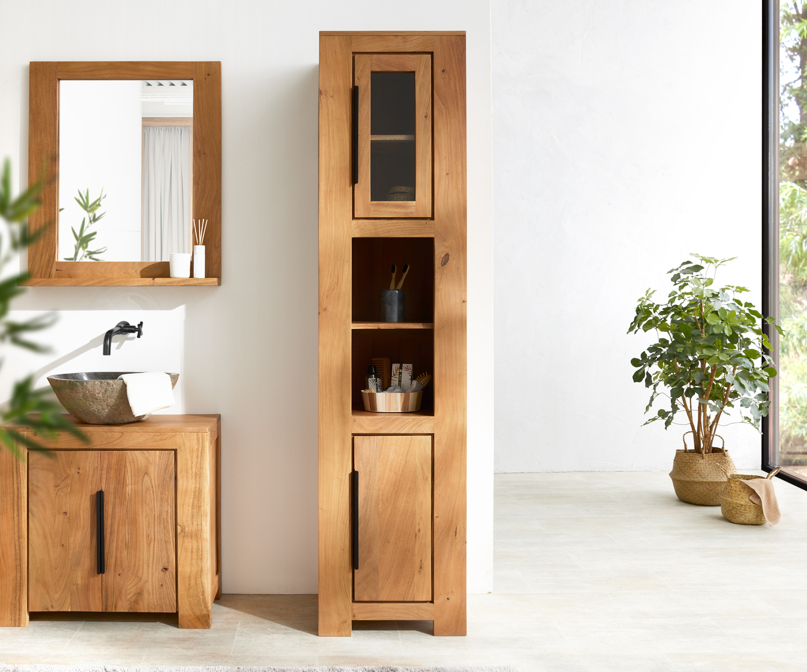 Skříň Solidu 45x185 cm akácie přírodní - Obrázek 2