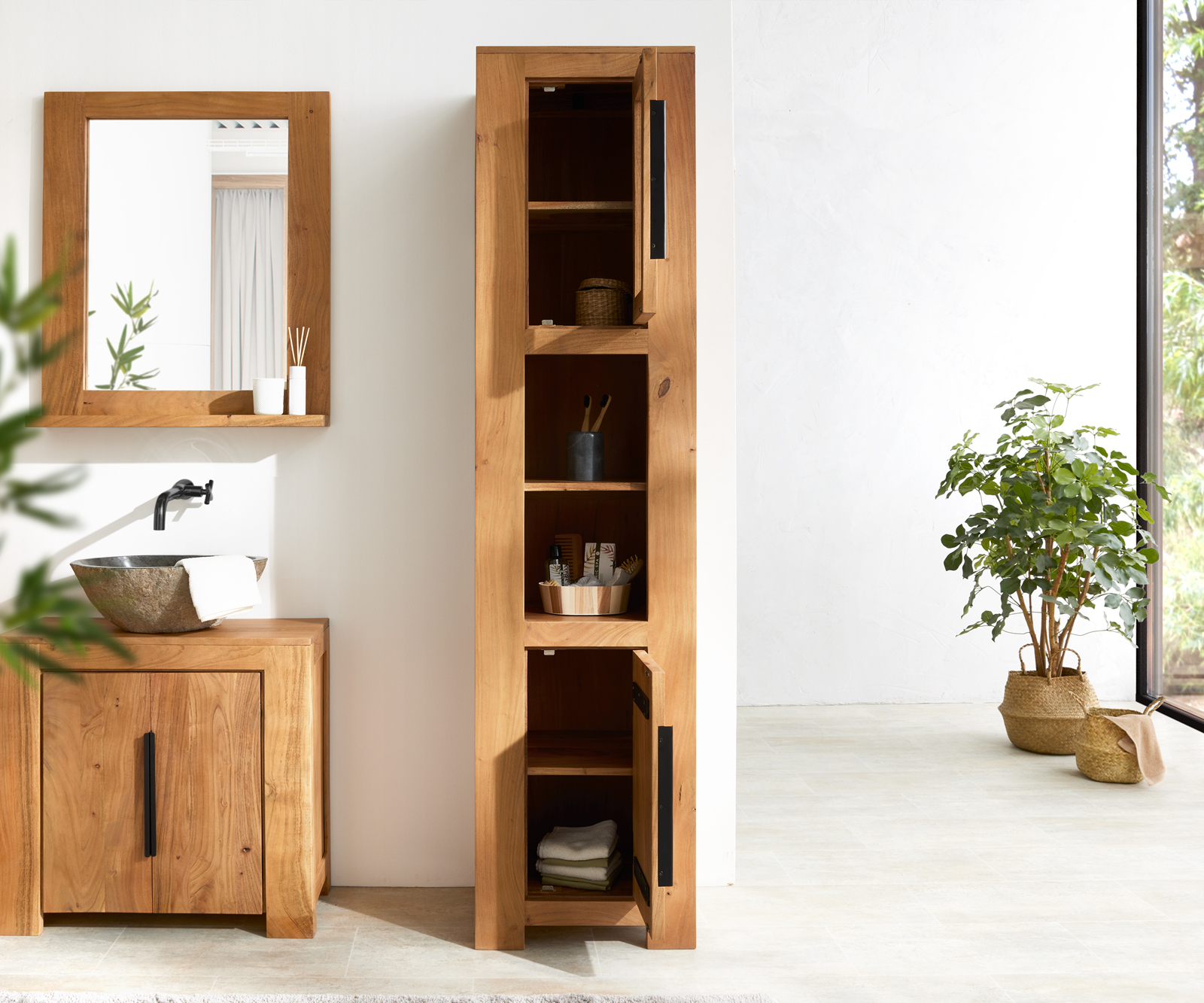 Skříň Solidu 45x185 cm akácie přírodní - Obrázek 4