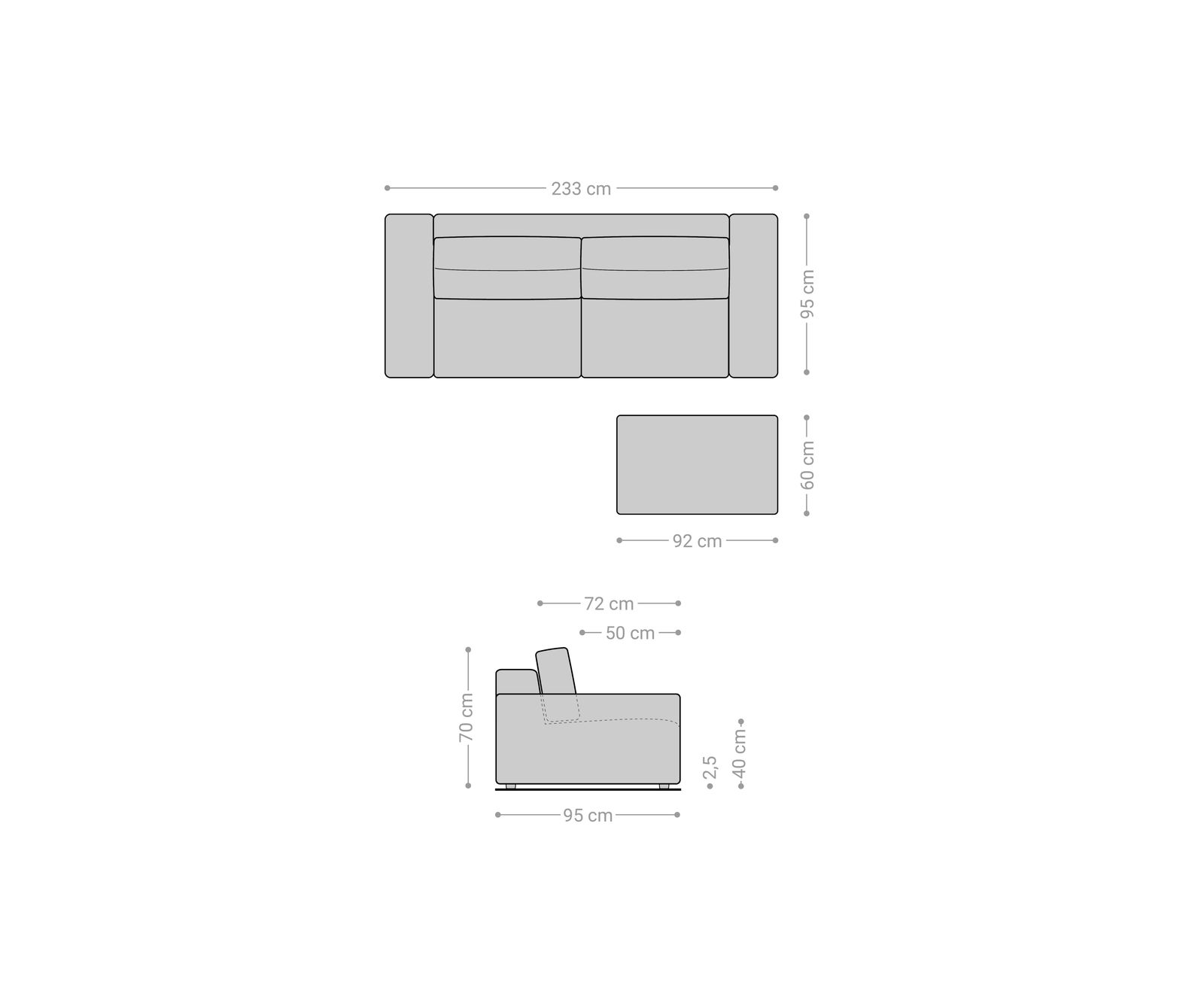 Pohovka XL Lanzo 230x95 cm plyšový manšestr béžová s taburetem - Obrázek 7