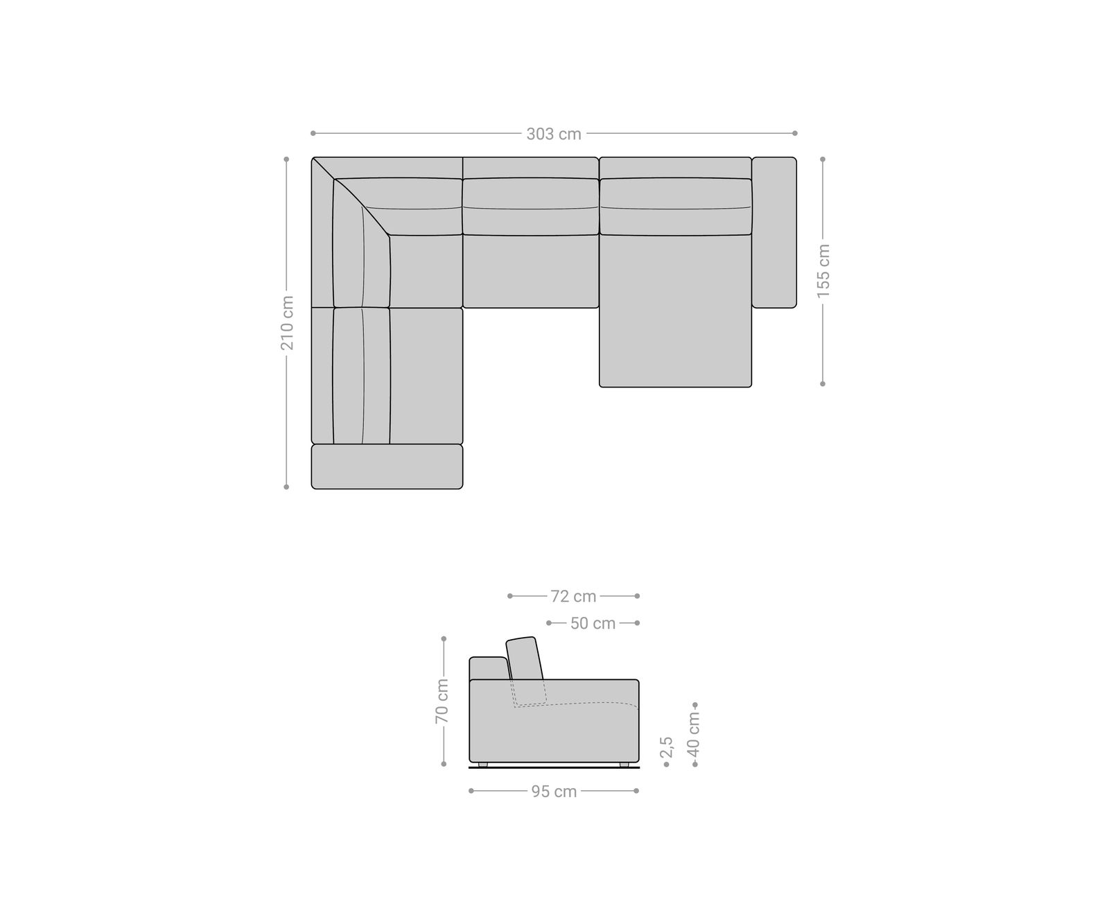 Pohovka ve tvaru "U" Lanzo 300x210 cm koženka vintage antracitová variabilní lenoška - Obrázek 7