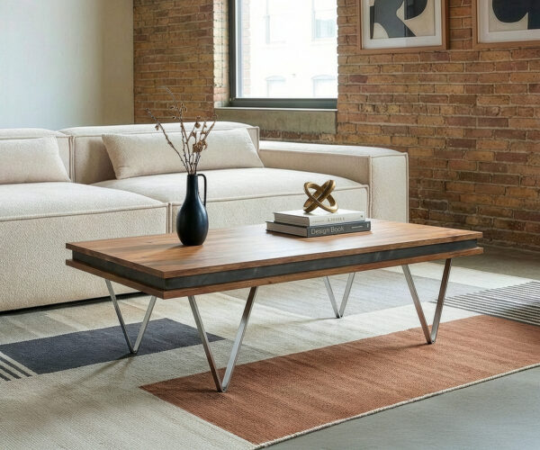 Designový konferenční stolek Stonegrace 117x60x25 cm akácie přírodní břidlice