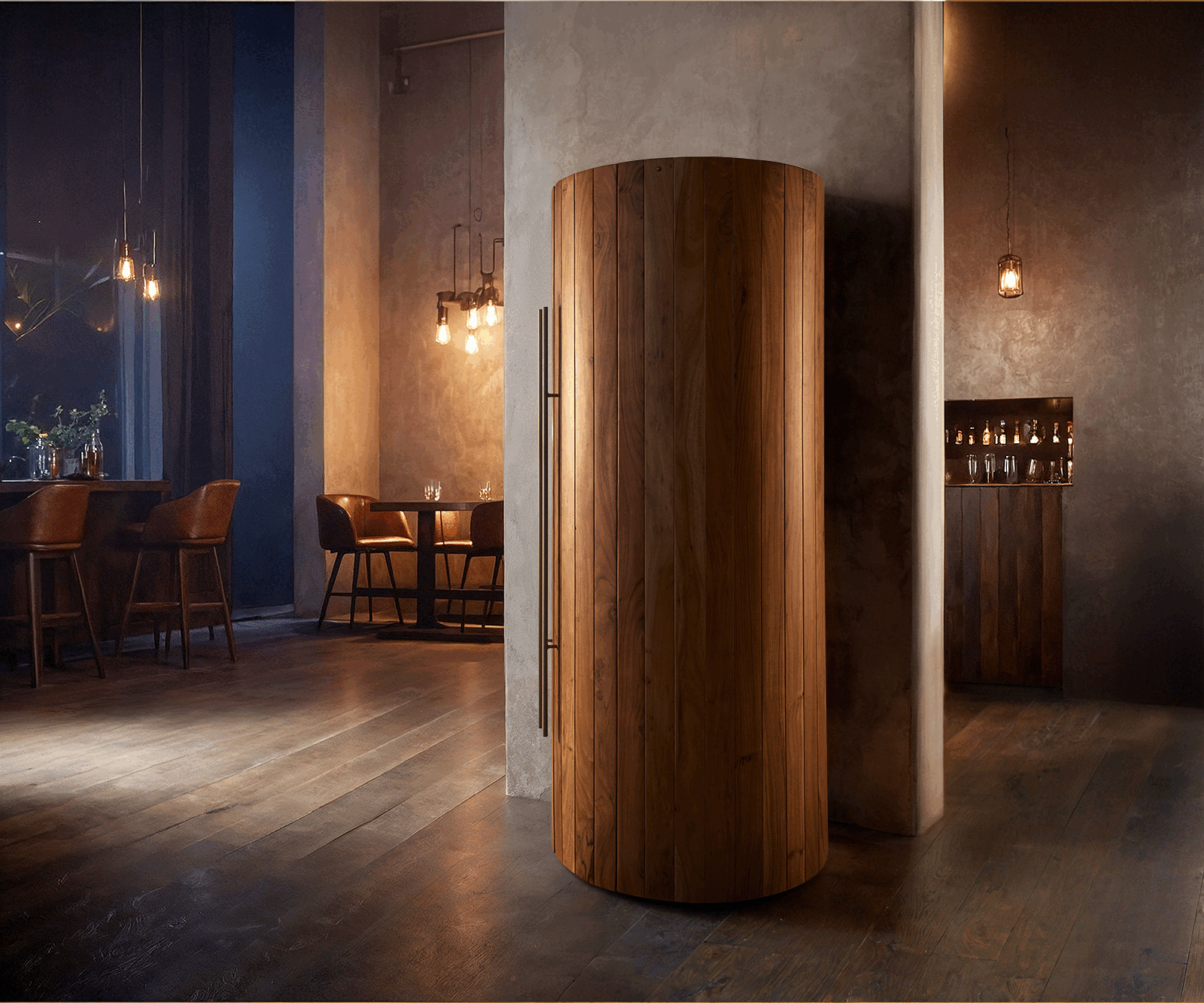 Barová skříň Tulsa 80×190 cm akácie přírodní LED osvětlení vinotéka - Obrázek 4