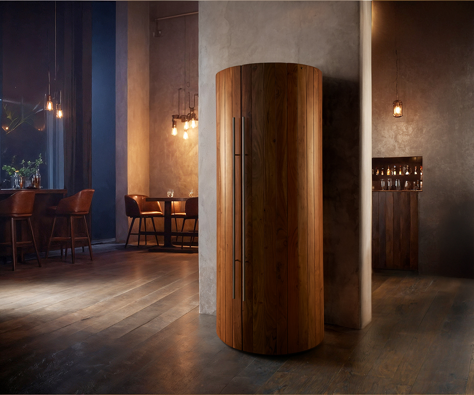 Barová skříň Tulsa 80×190 cm akácie přírodní LED osvětlení vinotéka - Obrázek 2