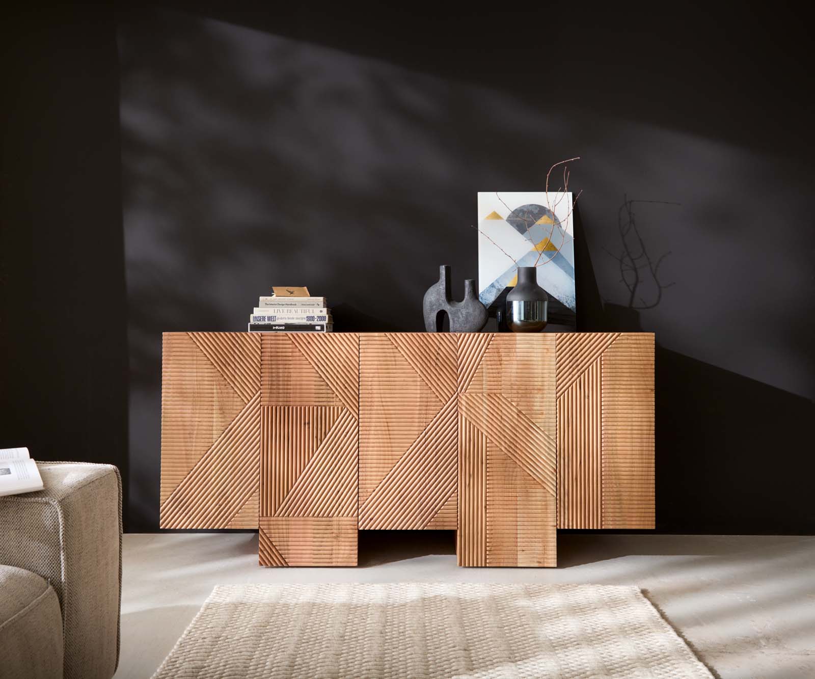 Komoda Naxxar 180 cm akácie přírodní 5 dvířek - Obrázek 2