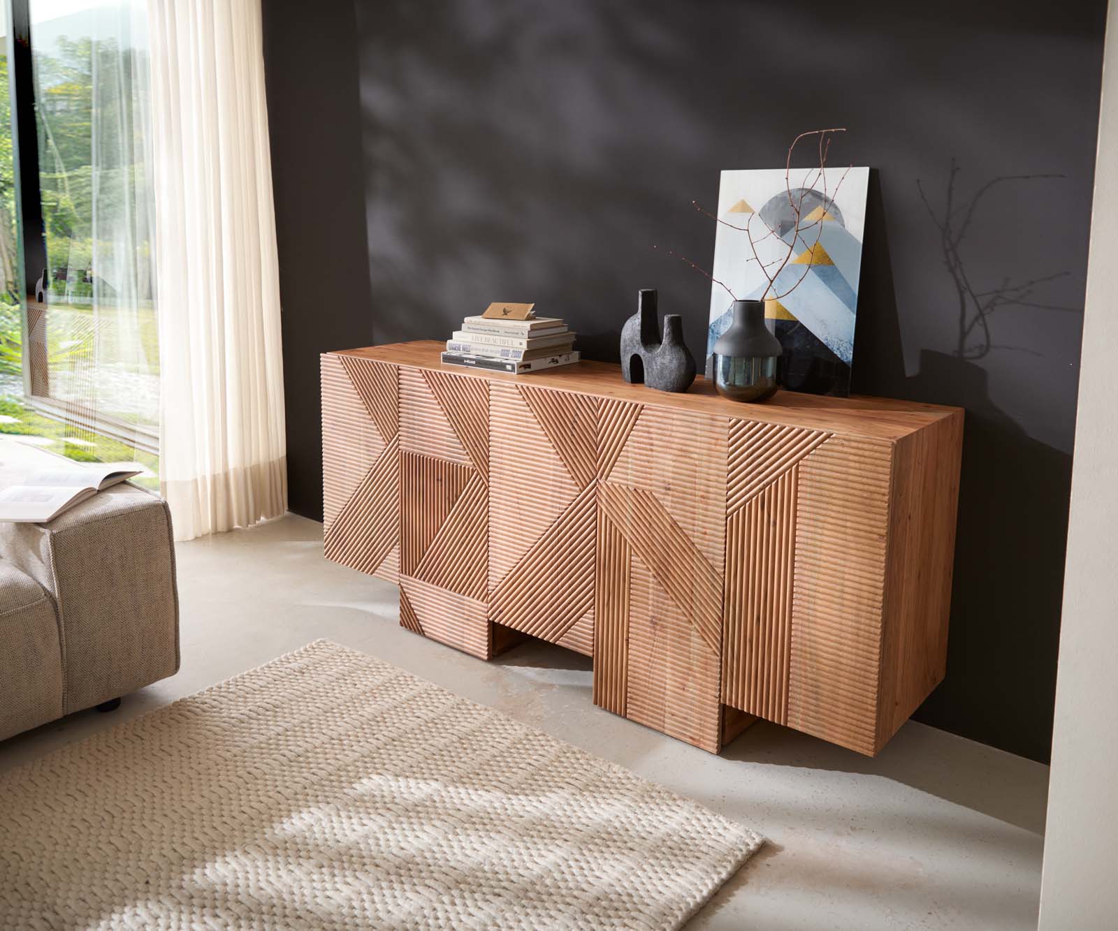 Komoda Naxxar 180 cm akácie přírodní 5 dvířek - Obrázek 4