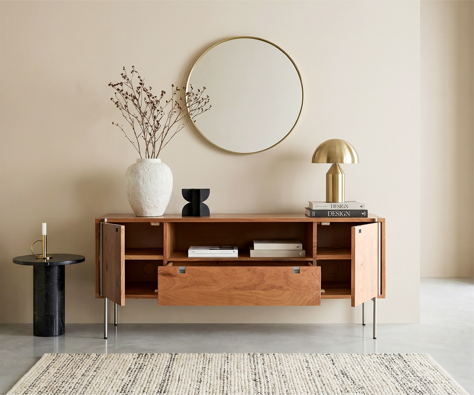 Komoda Rivoro 175 cm akácie přírodní 2 dvířka 1 zásuvka 1 přihrádka - Obrázek 2