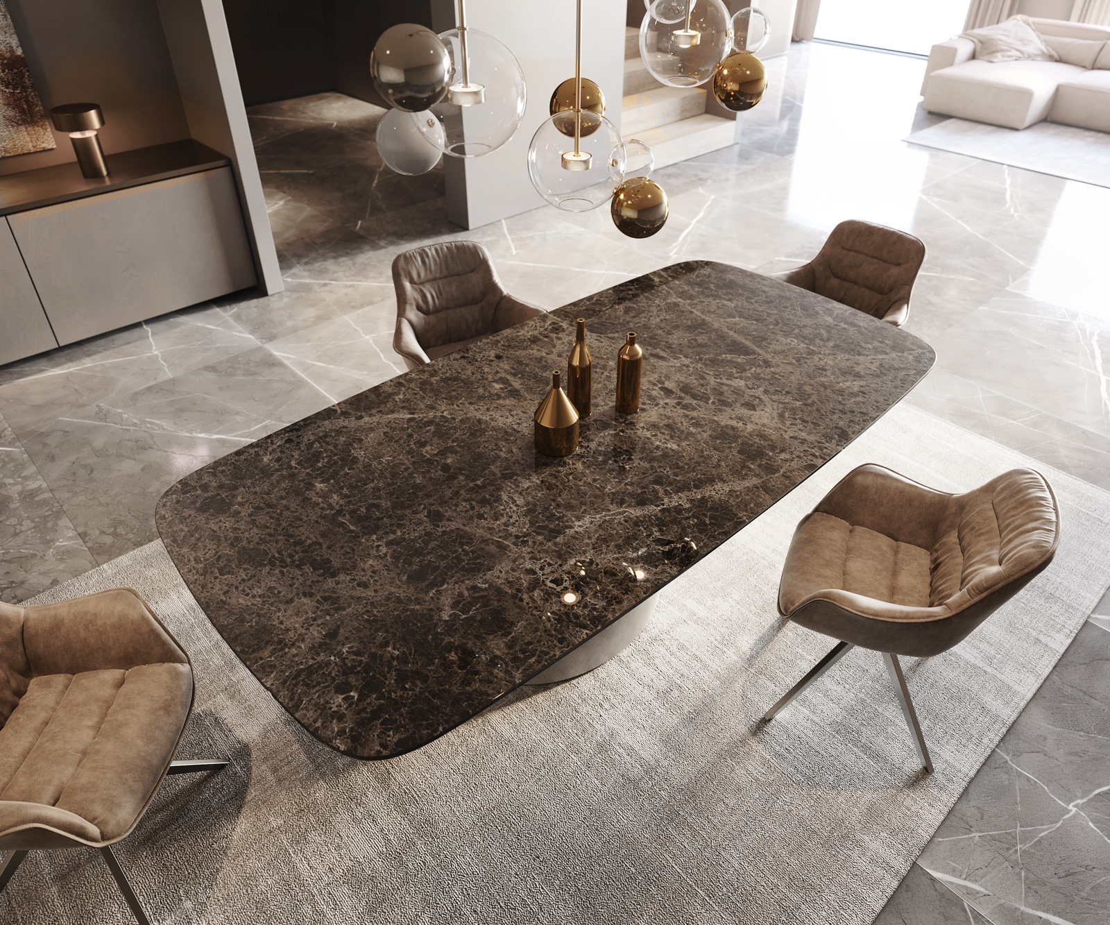 Jídelní stůl Edge Boot 240x120 keramika Laminam® Emperador Extra Lucidato tmavě hnědá kužel kov stříbrná - Obrázek 5