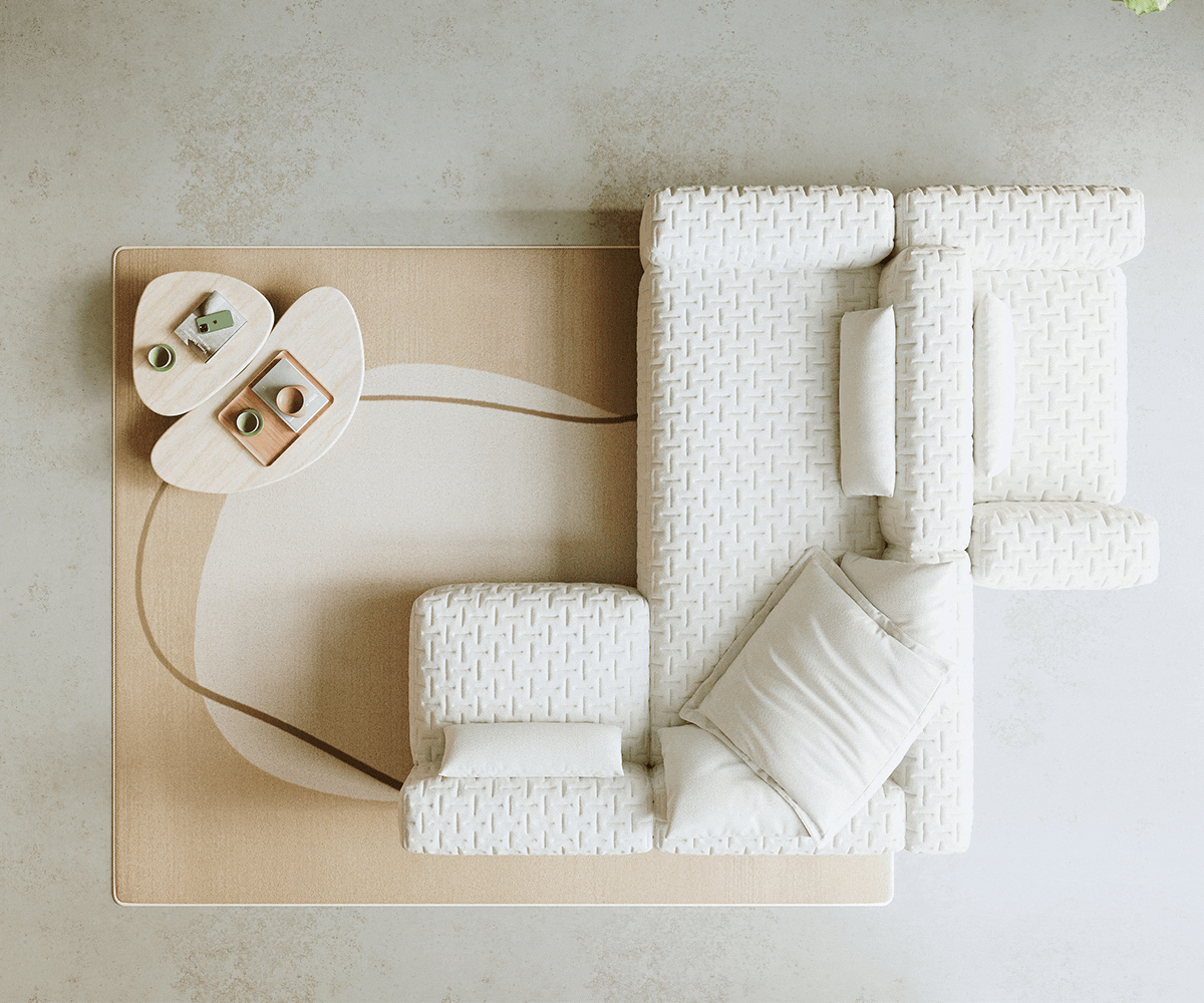 Pohovka ve tvaru "U" Freestyle 360x290 cm bouclé měkký béžová prošívaná - Obrázek 6