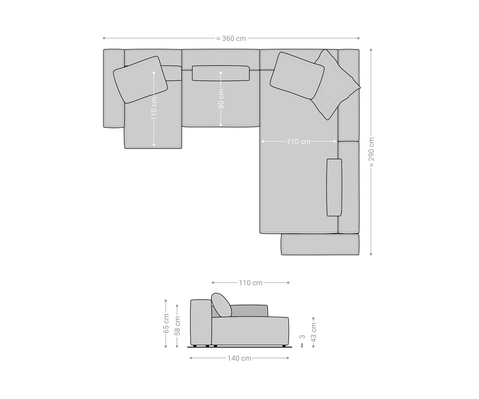 Pohovka ve tvaru "U" Freestyle 360x290 cm bouclé měkký béžová prošívaná - Obrázek 7