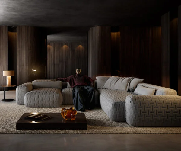 Pohovka ve tvaru "U" Freestyle 360x290 cm látka Měkký šedá prošívaná