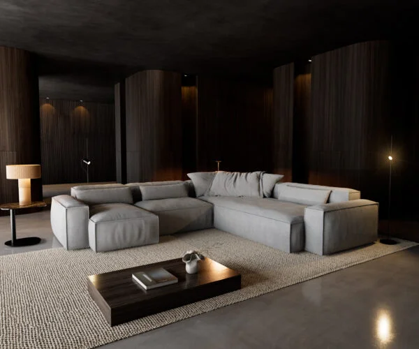 Pohovka ve tvaru "U" Freestyle 360x290 cm strukturovaná látka měkká šedá lemování