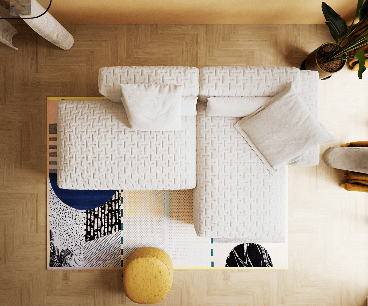 Rohová pohovka Freestyle 310x200 cm bouclé měkký béžová prošívaná - Obrázek 5