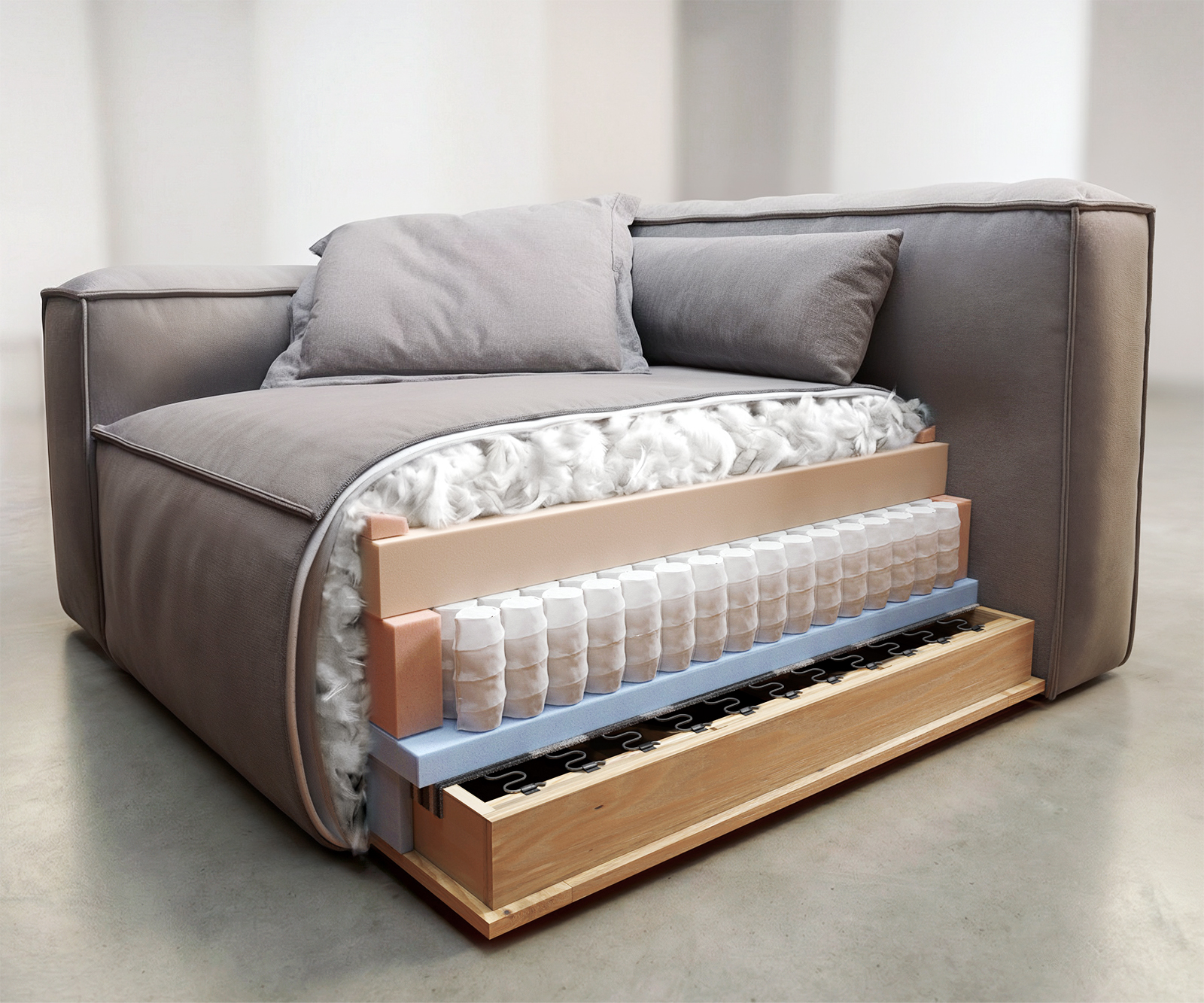 Rohová pohovka Freestyle 310x200 cm bouclé měkký béžová prošívaná - Obrázek 8