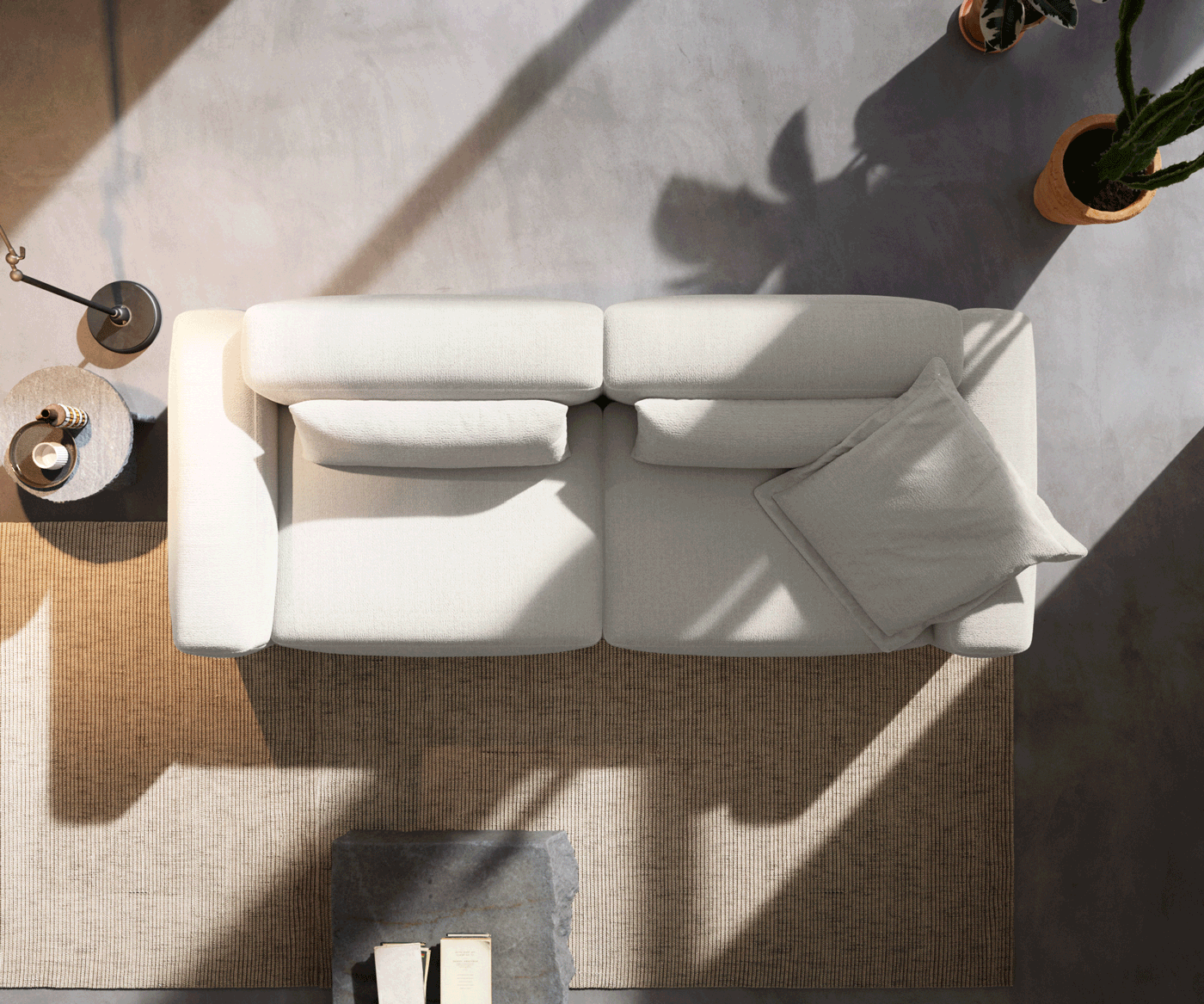 Pohovka XL Freestyle 280x110 cm bouclé měkký béžová dekorativní šev - Obrázek 5