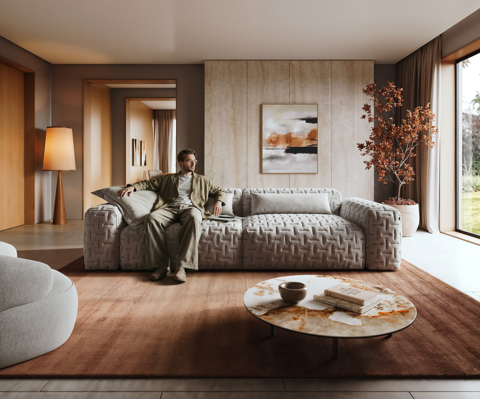 Pohovka Freestyle 280x110 cm látka Měkký šedá prošívaná - Obrázek 2